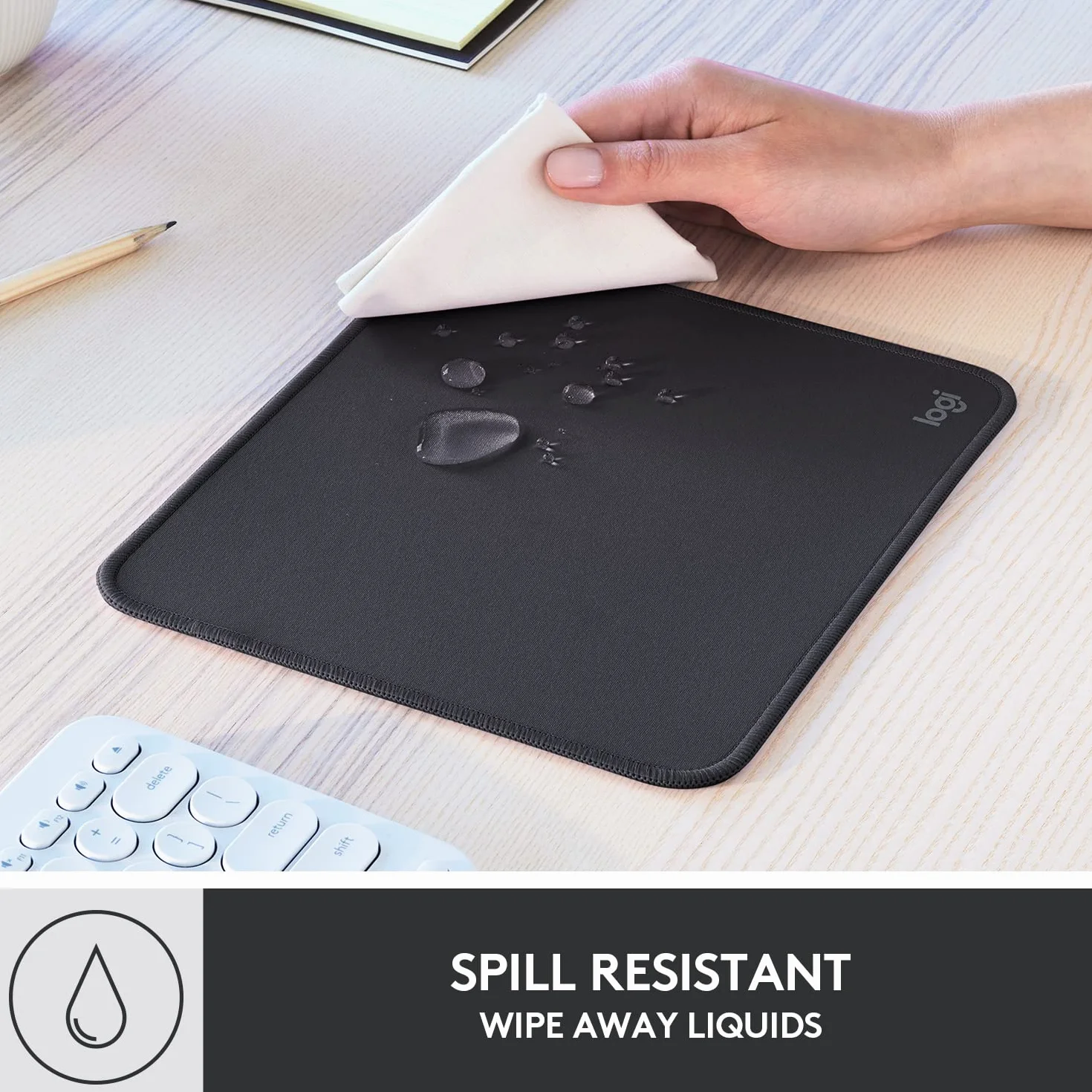 Logitech Mouse Pad - Studio Series, Podkładka pod myszkę komputerową z antypoślizgowym, gumowym spodem, odporną na zalanie powierzchnią, trwała, przenośna, nowoczesny design - Szary