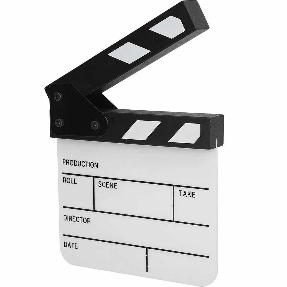 Qiilu Tablica do klaśnięć, mini akrylowa scena reżyserska Clapperboard TV film płyta akcji, rekwizyt do wycinania filmów z długopisem (PAV1BWE3S)