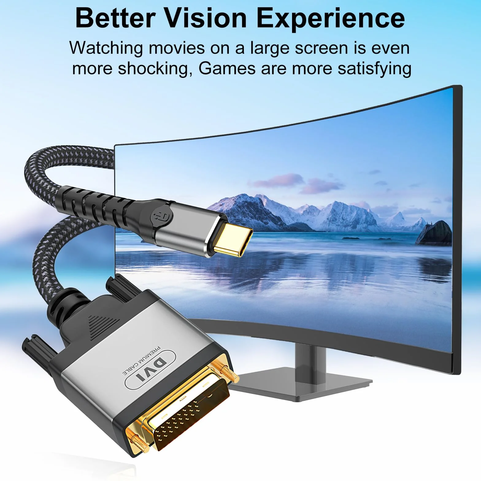 Kabel USB C na DVI 2 m, 4K 30 Hz USB typ C [Thunderbolt 3] do DVI-D 24+1, podwójnie pleciona linka nylonowa, pozłacana wtyczka, kompatybilny z MacBook Pro, Samsung, Surface Book, Dell
