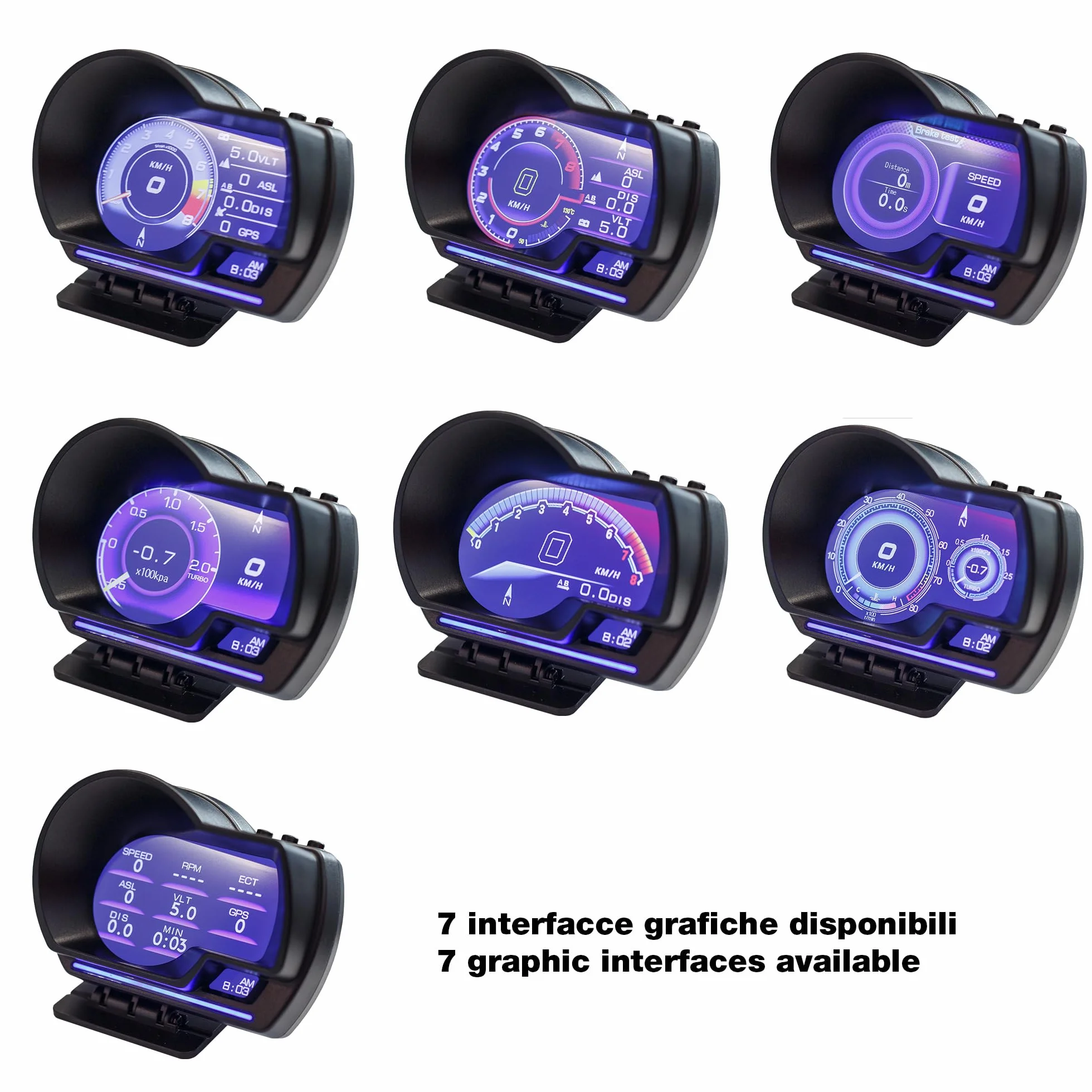 Simoni Racing HUD6 – cyfrowy wyświetlacz Head-Up OBDII i GPS, wielofunkcyjny wyświetlacz do samochodów, 7 interfejsów, prędkość, wysokość, odległość, uchwyt na deskę rozdzielczą i przednią szybę