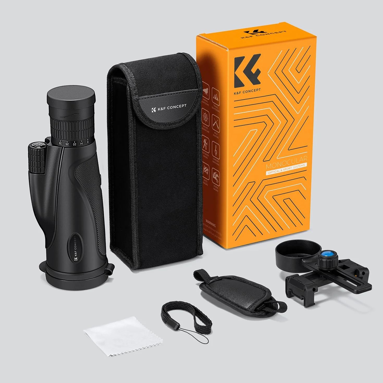 K&F CONCEPT 8–32 x 50 Monokular zoom z uchwytem na telefon komórkowy, monokular dla dorosłych - pryzmat BAK4 i soczewka FMC - wodoodporny IP66 - świetny do obserwacji ptaków, wędrówek, polowania