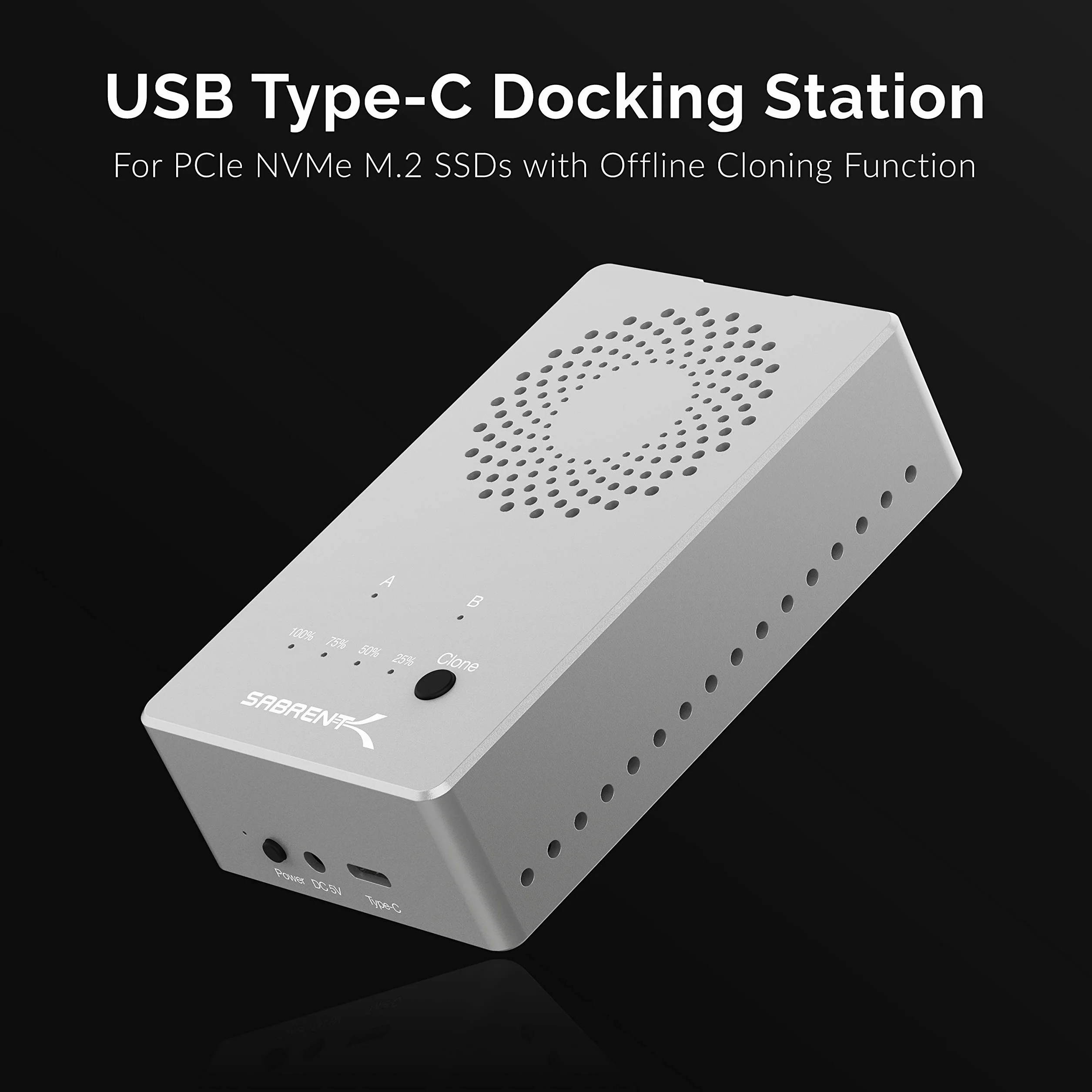 SABRENT Stacja dokująca M.2 SSD, podwójny klon NVMe, obudowa z funkcją powielacza USB C 3.2 PCIe, zewnętrzna aluminiowa obudowa do dwóch M2 NVMe z zasilaczem, bez narzędzi (EC-SSD2)