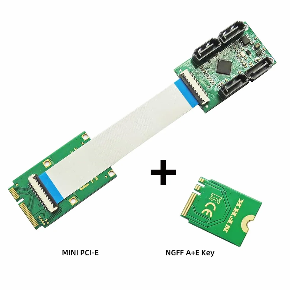 Mini PCI-E PCI Express i NGFF A+E klucz do SATA 3.0 cztery porty adapter kabel 6 Gb/s dysk twardy karta przedłużająca do SSD