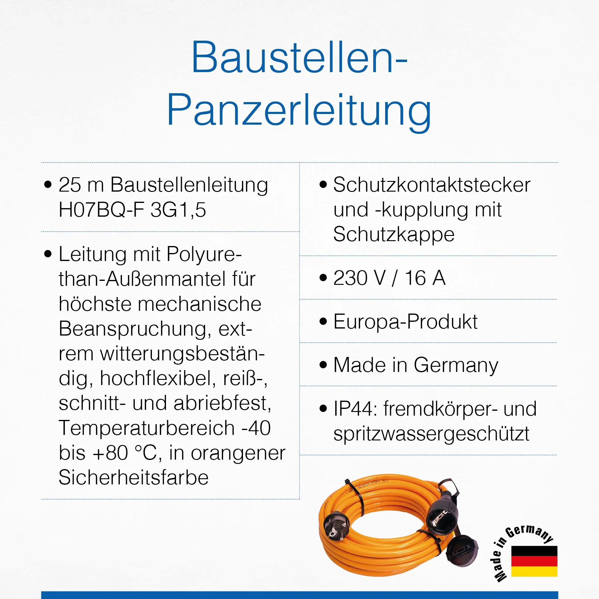 as - Schwabe 59125 Kabel Przedłużający Budowę z Wtyczką i Gniazdem, IP44, 230 V/16 A, Długość Kabla 25 m, Pomarańczowy