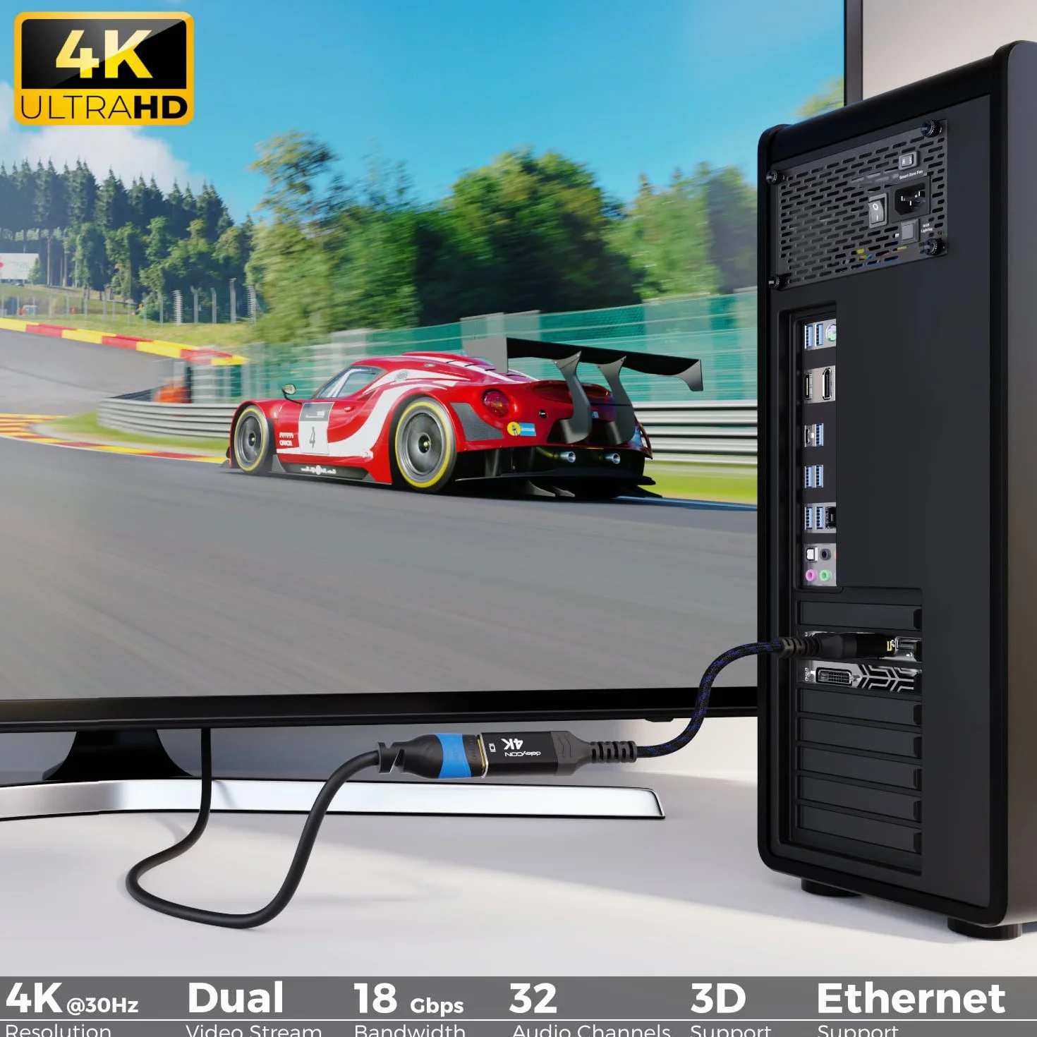 deleyCON Adapter DisplayPort do HDMI (Do Monitora, Telewizora, Projektora) - 4K@30Hz // 1080P@60Hz - Aluminiowa Wtyczka Kabel Nylonowy DisplayPort Męski do HDMI Żeński PC Laptop Monitor Czarny