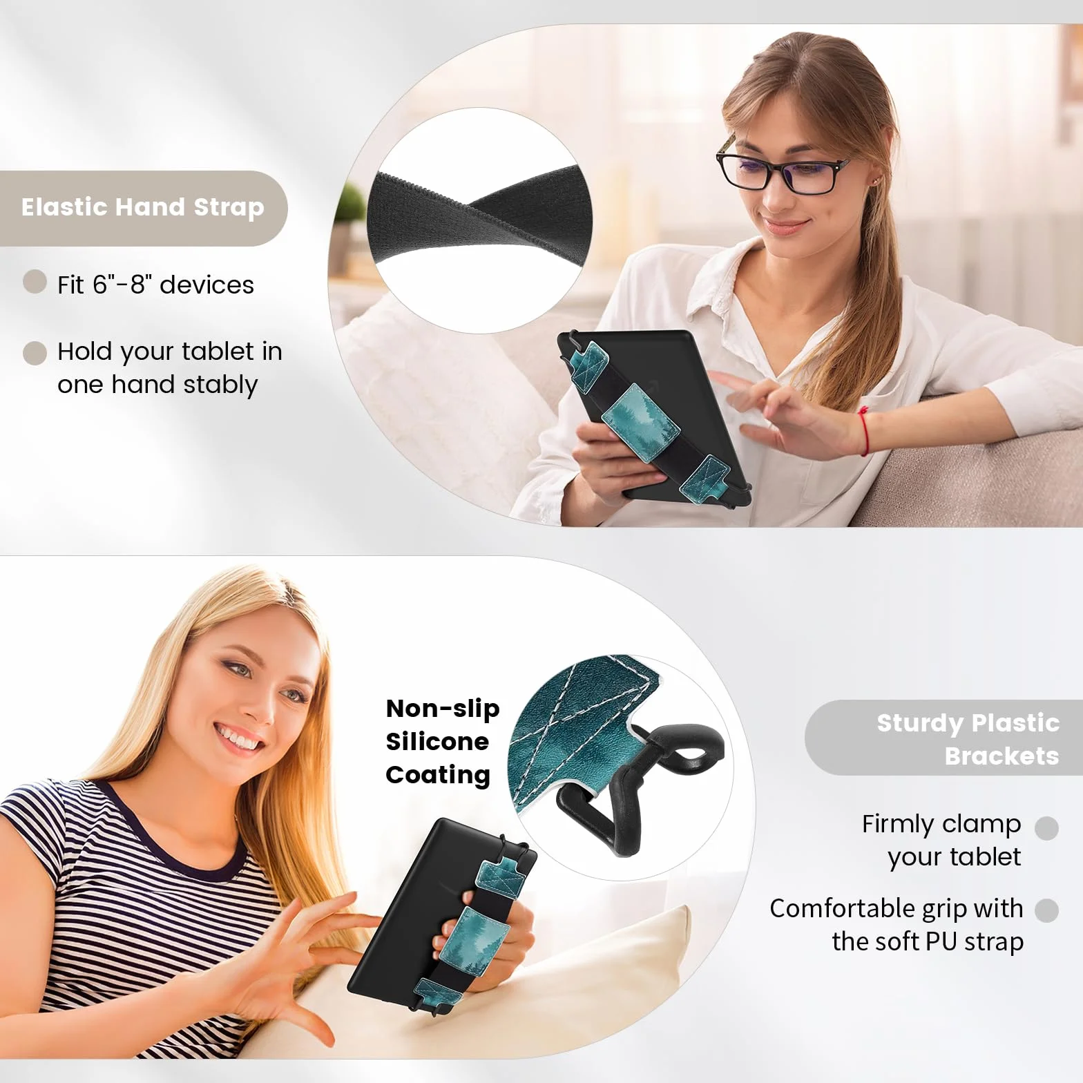 MoKo Soft Hand Strap for 6-8" Kindle eReaders Fire Tablet Kindle/Kobo/Voyaga/Lenovo/Sony Kindle E-Book Tablet, Black High-Elasticity Versatile Hand Strap Lightweight Finger Grip Holder, Green Forest