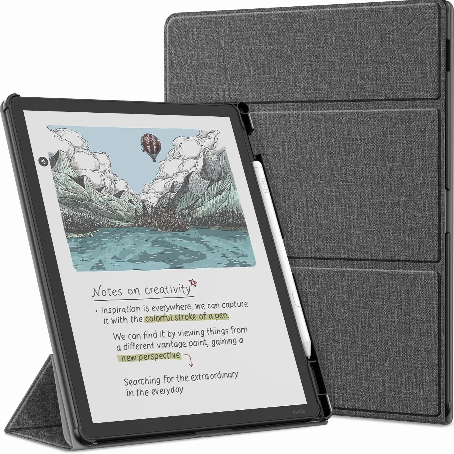 Fintie Etui na 11" Kindle Scribe (3. generacji) i Kindle Scribe Colorsoft (1. generacja) – 2025, szare z uchwytem na długopis i funkcją automatycznego wygaszenia/wybudzania