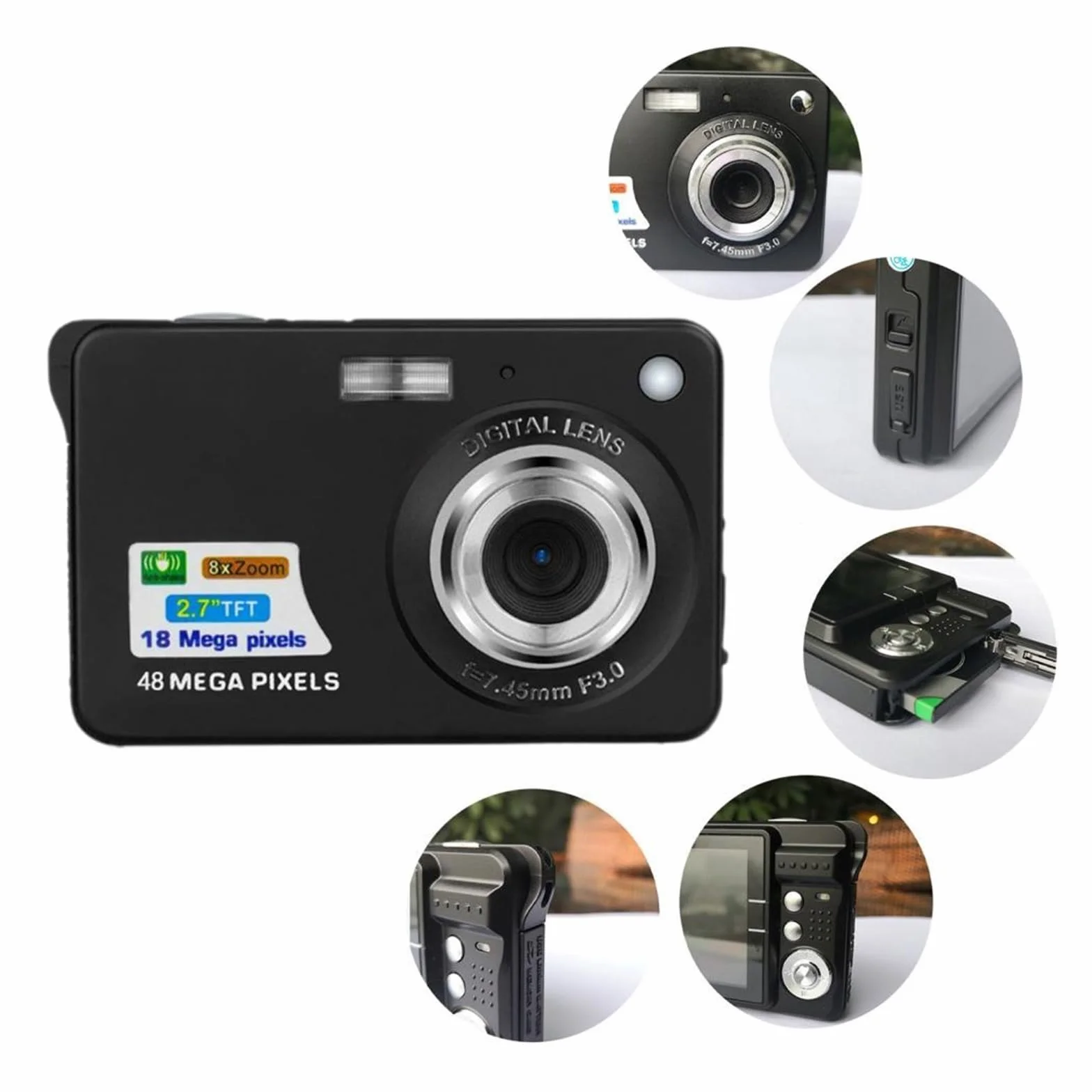 Aparat cyfrowy Autofokus Vlogging Camera 48MP z dużym ekranem Kamera do fotografii dla dorosłych dzieci Z łatwością Uchwyć Wspaniałe Chwile(Black)