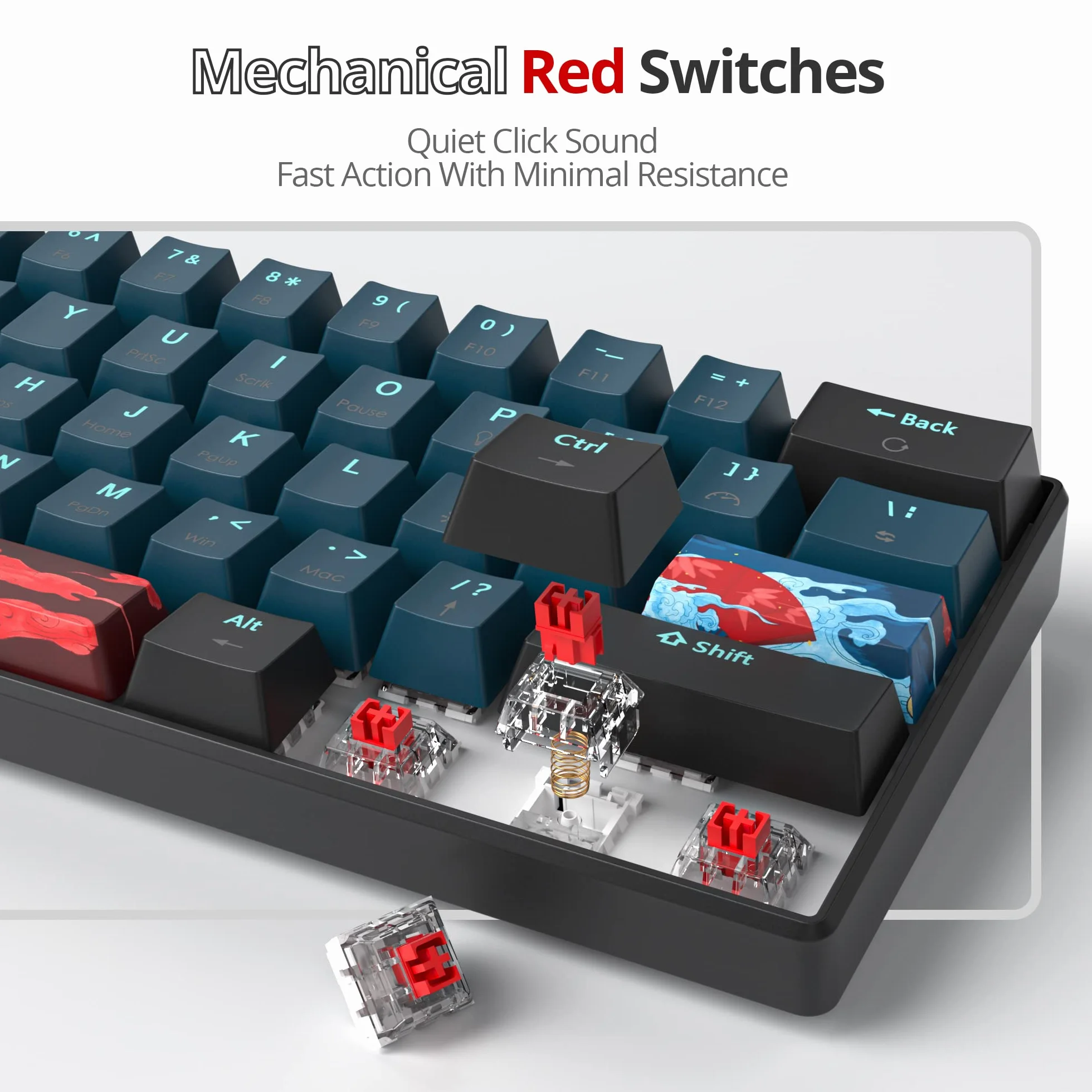 Przewodowa klawiatura mechaniczna RGB 61 klawiszy 60% z podświetleniem PBT z liniowymi czerwonymi przełącznikami dla graczy z systemem Windows PC (61 Monstor)