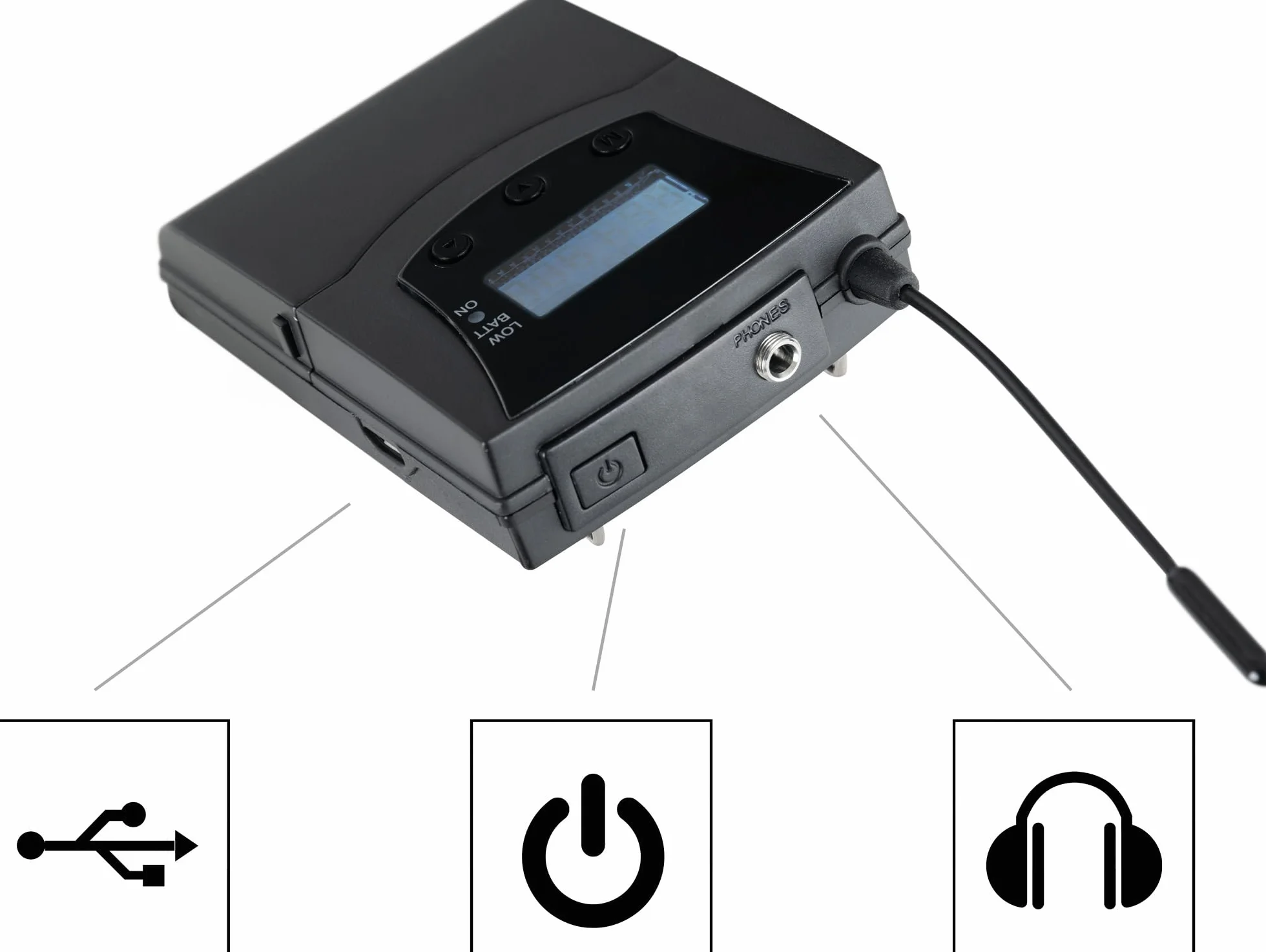 Pronomic Silent Disco V2 SDR BP30 Bodypack Receiver zestaw 25 odbiorników radiowych 863-865 MHz – kompatybilny z nadajnikami Silent Disco – do własnych słuchawek – zasięg do 100 m – czarny