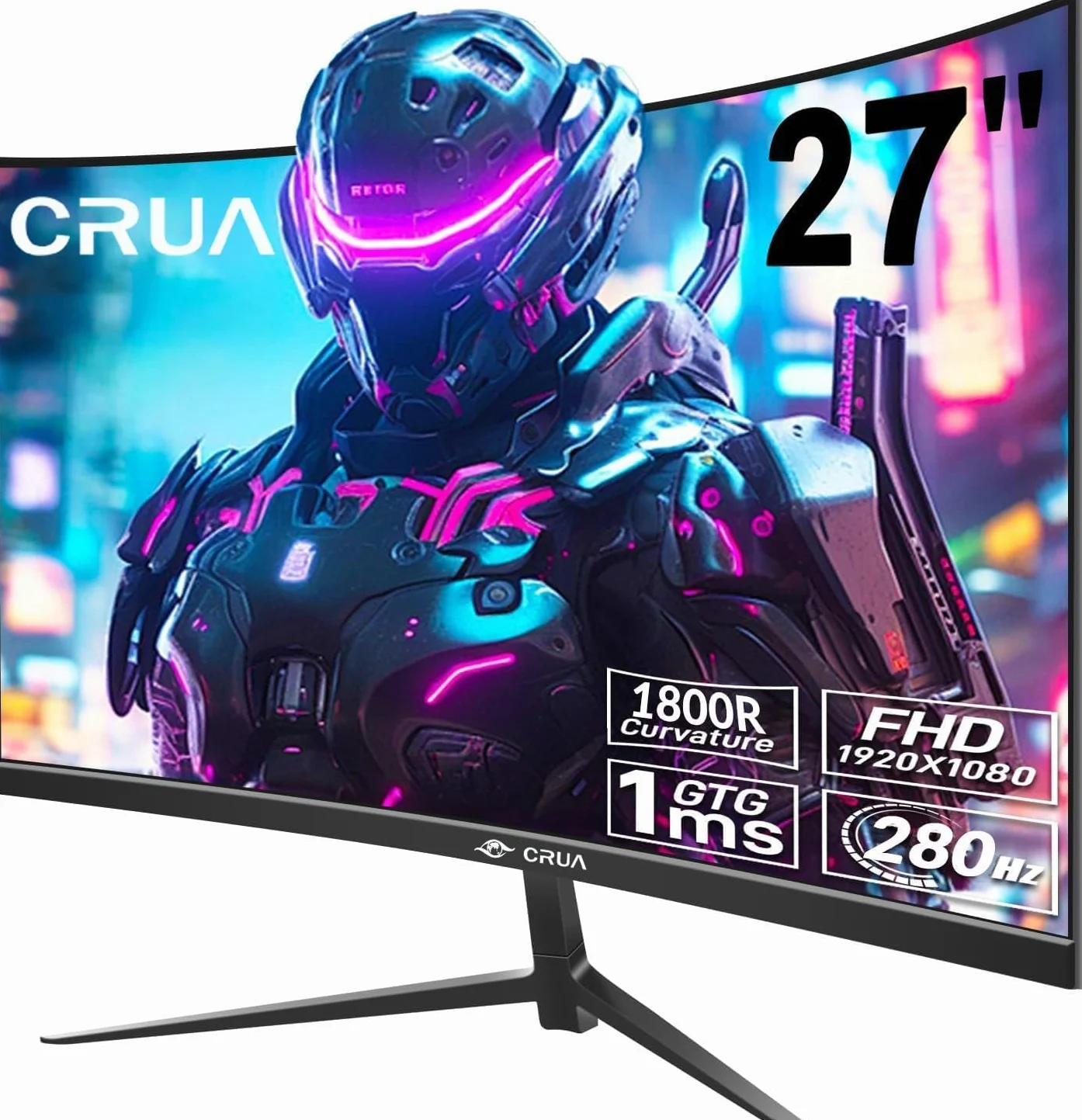 CRUA Curved Gaming-Monitor 27 Zoll 280Hz, FHD 1080P 1800R PC-Monitor, 1 ms GTG mit FreeSync, geringe Bewegungsunschärfe, Augenschutz, VESA, DisplayPort, HDMI, Schwarz