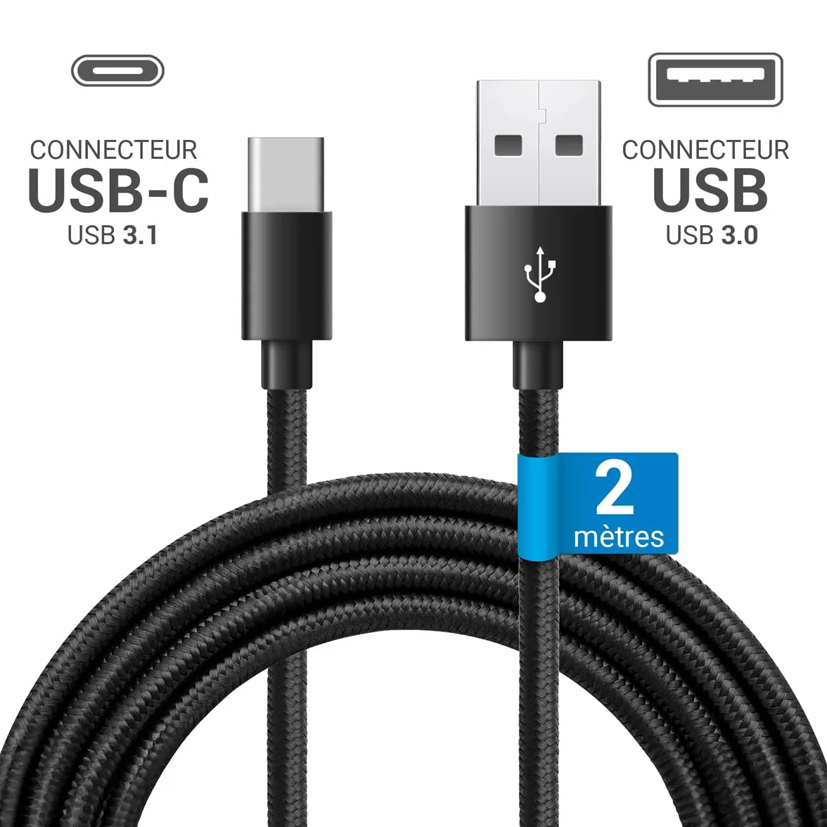 Waytex Kabel USB C 3.1 USB 2,00 m Czarny Nylon