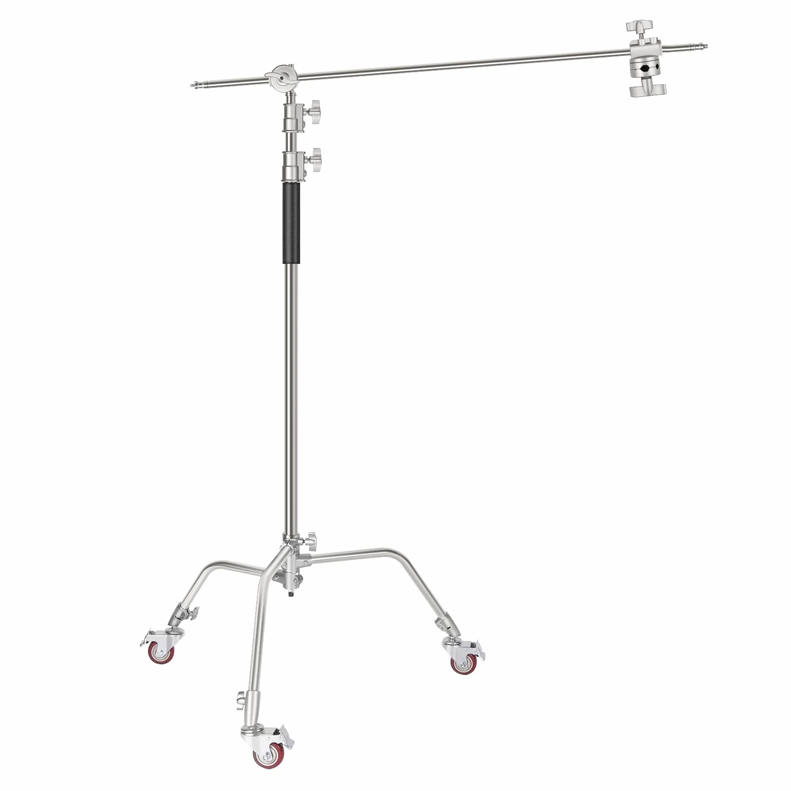 NEEWER Pro 100% metalowy stojak oświetleniowy C z kółkami, maksymalna wysokość 330 cm, regulowany stojak odblaskowy z ramieniem wysięgnika 120 cm i 3 kołami pasowymi do studia fotograficznego,