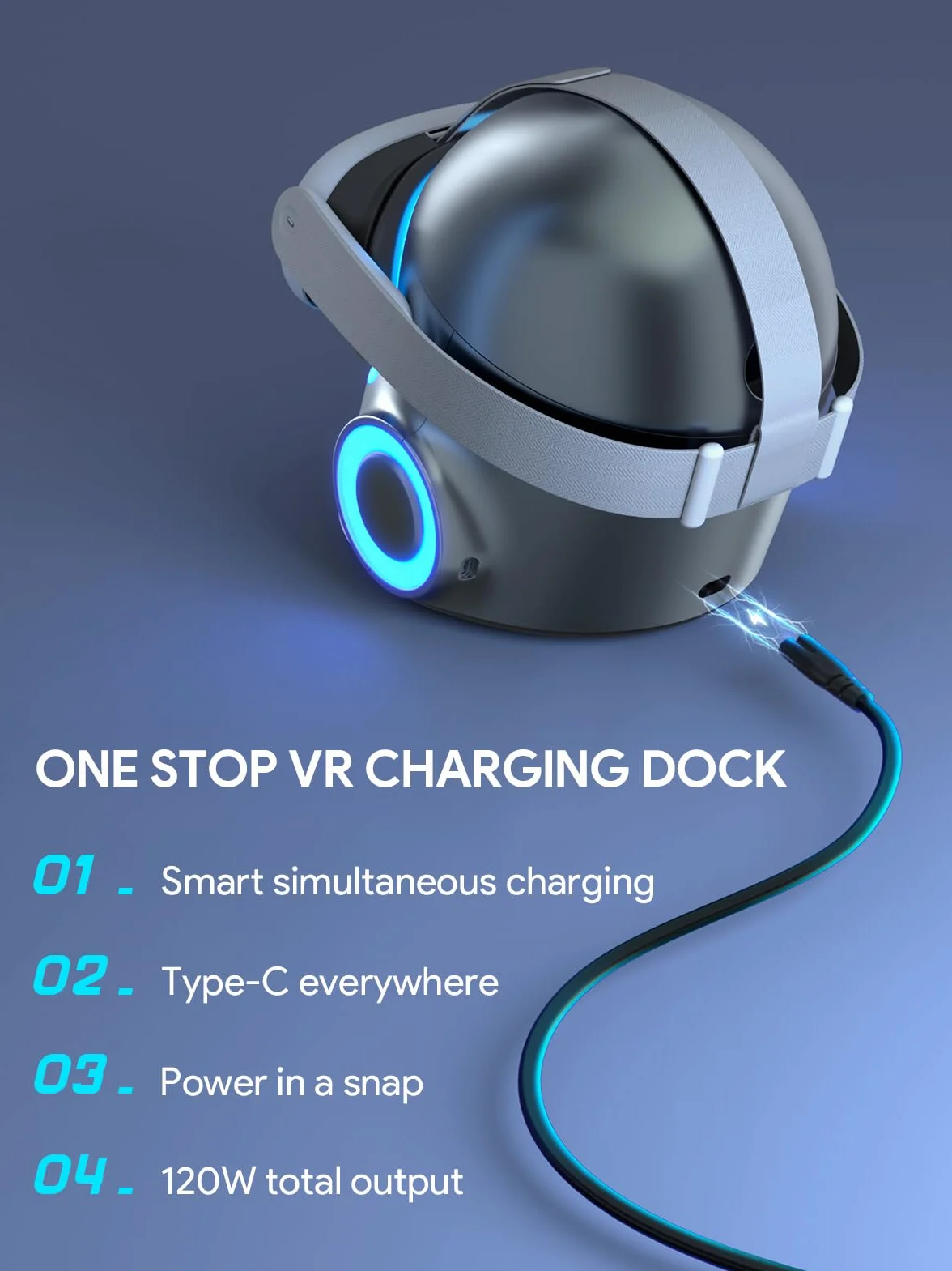 CyberCore firmy Aubika, VR stacja ładująca do akcesoriów Meta Quest 3, do Quest Pro/Oculus Quest 2/Pico 4 (srebrna)