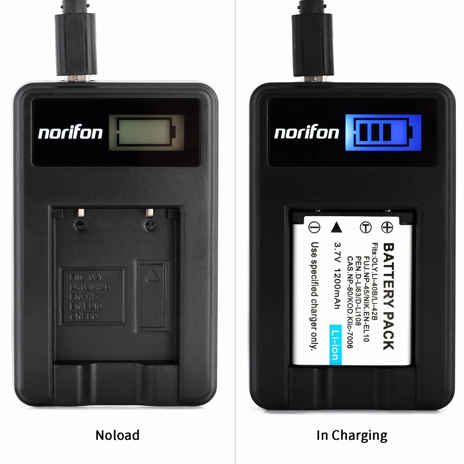 Norifon NP-80 LCD USB Ładowarka do Casio Exilim EX-G1, Exilim EX-N1 | Kompatybilny z Casio Exilim EX-S5, EX-S8, EX-S9, EX-Z35, EX-Z550, EX-Z800 Aparat