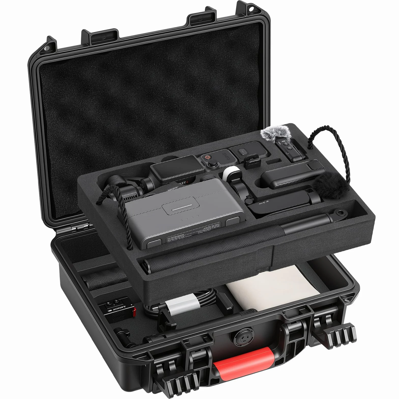 AMAZEAR Wodoszczelna walizka do DJI Osmo Pocket 4, akcesoria i aparat, etui ochronne o twardej obudowie, zaprojektowane specjalnie do Osmo Pocket4 Diving Combo Kit, z paskiem na rękę i karabińczykiem