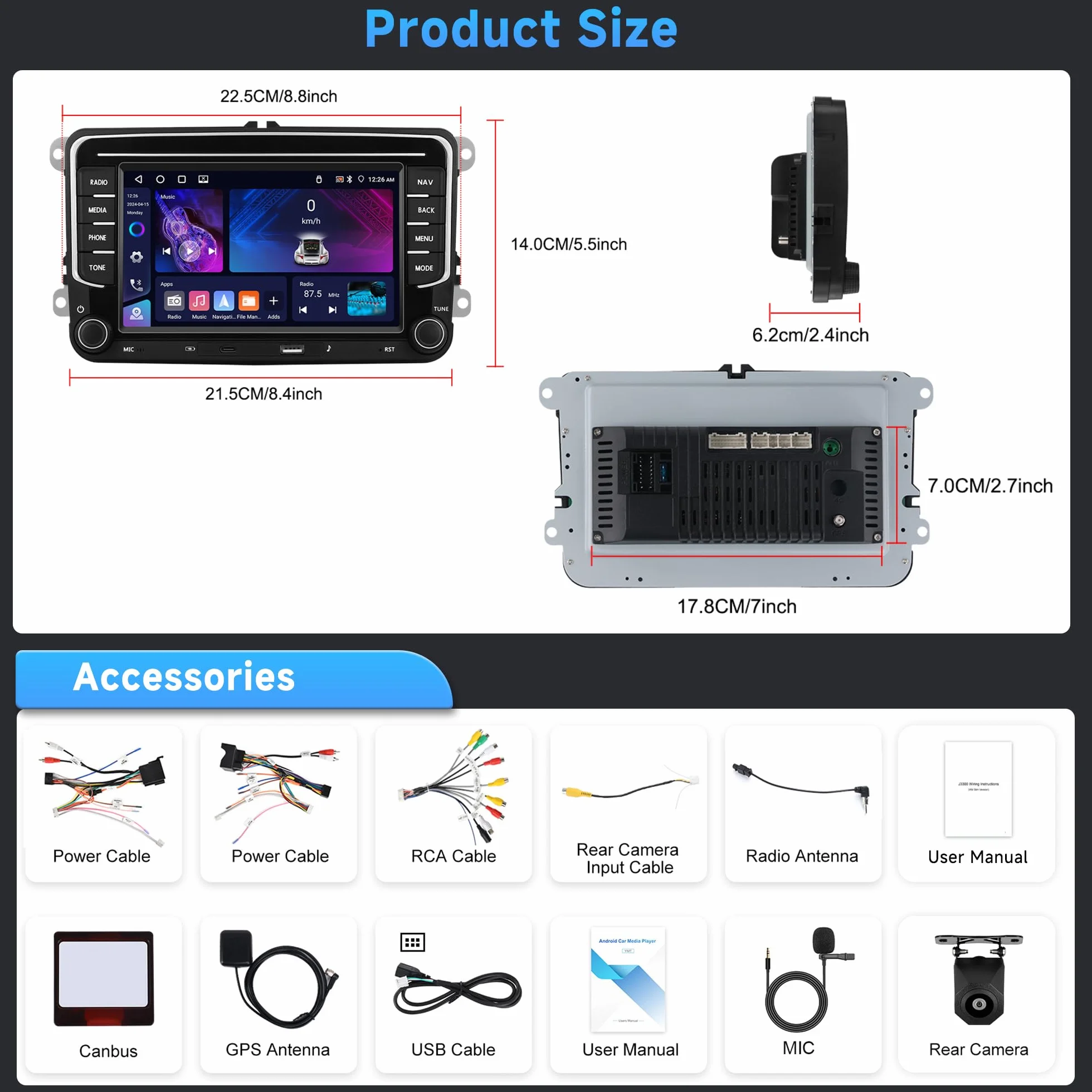 4G + 64G 7" Android radio samochodowe do VW Golf 5 6 Passat Jetta Caddy EOS T5 Tiguan Touran CC bezprzewodowe radio samochodowe do carplay radio samochodowe 2 Din z Androidem samochodem GPS Navi WiFi