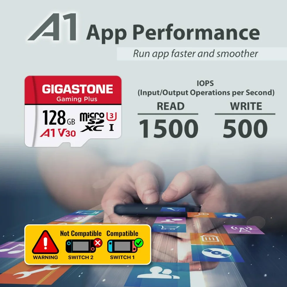 [Gigastone] Karta micro SD 128 GB z czytnikiem kart USB typu C, karta pamięci Gaming Plus, karta pamięci MicroSDXC do Nintendo Switch, nagrywanie wideo 4K, UHS-I A1 U3 V30 C10, do 100 MB/s, z