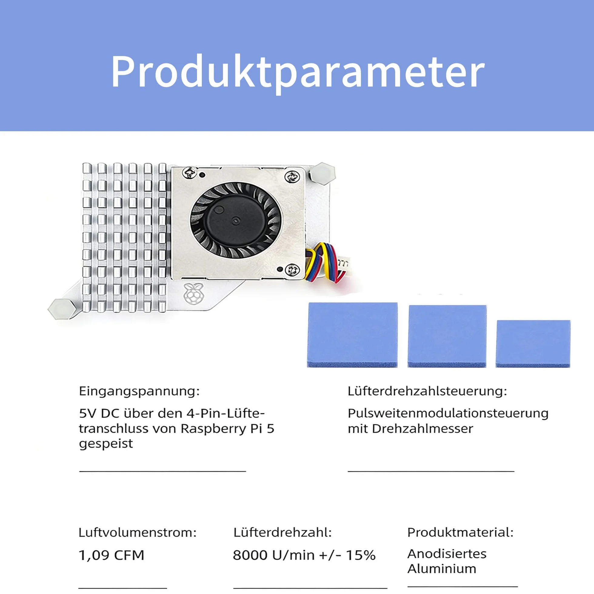 Aktywny wentylator chłodzący, Active Cooler do RasPi 5, aktywny wentylator, aluminiowy radiator, z wentylatorem sterowanym temperaturą, radiator, kompatybilny z RasPi 5