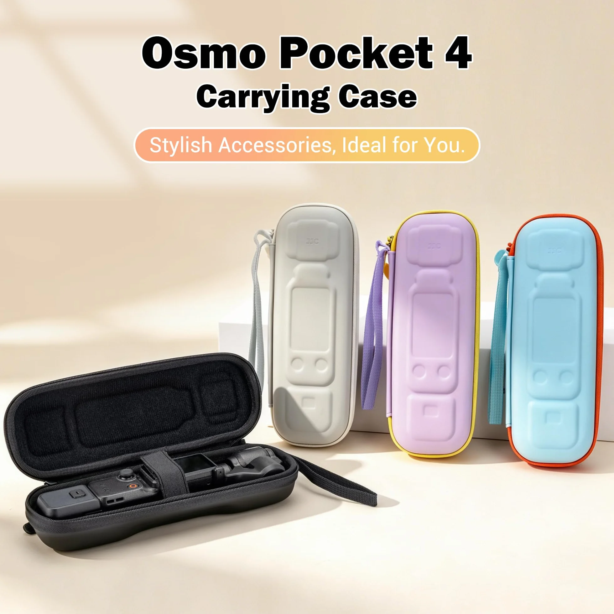 JJC Osmo Pocket 4 3 torba do przenoszenia, mini futerał ochronny do DJI Osmo Pocket 4 3 (czarny), Czarny, Full