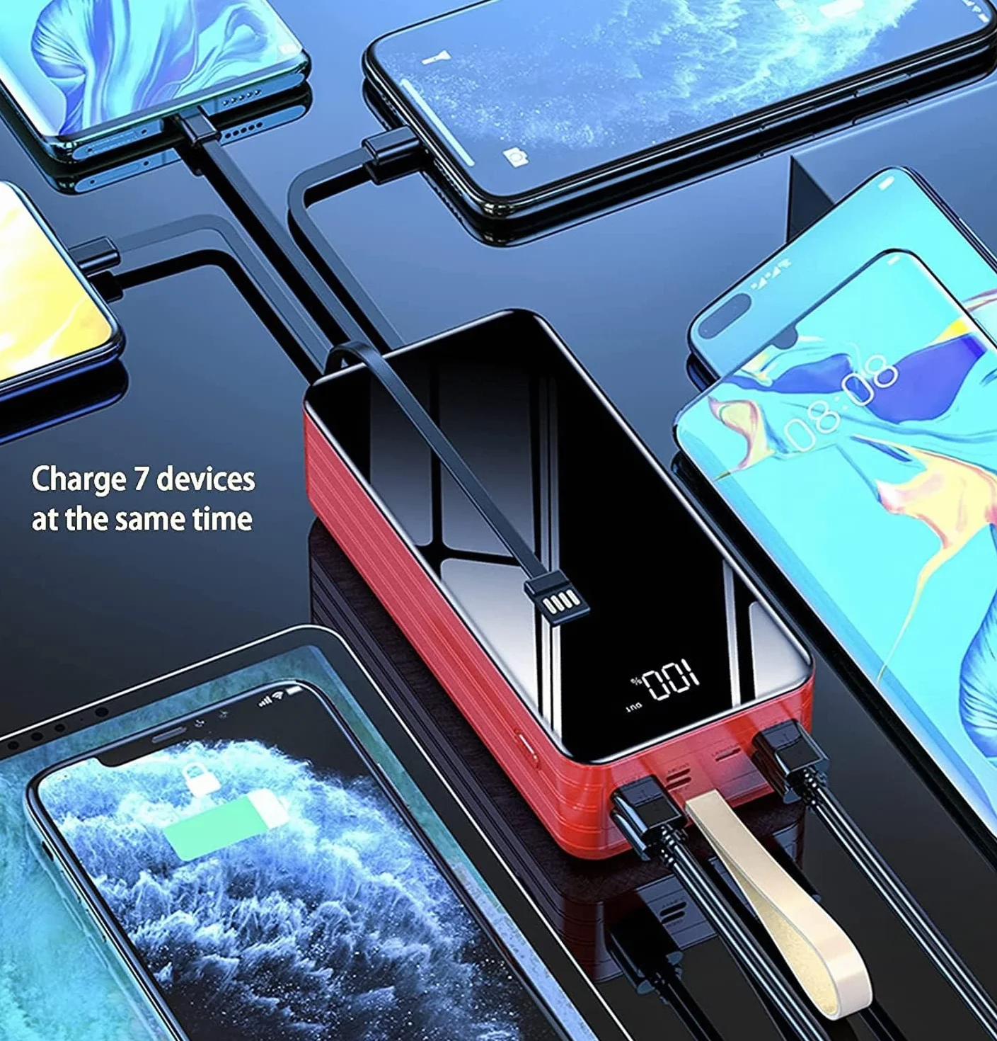 100000 mAh USB Power Bank przenośna ładowarka, prosta stylowa i kompaktowa konstrukcja, akumulator do szybkiego ładowania 2,1 A, do smartfonów, tabletów, konsoli do gier (czarny)