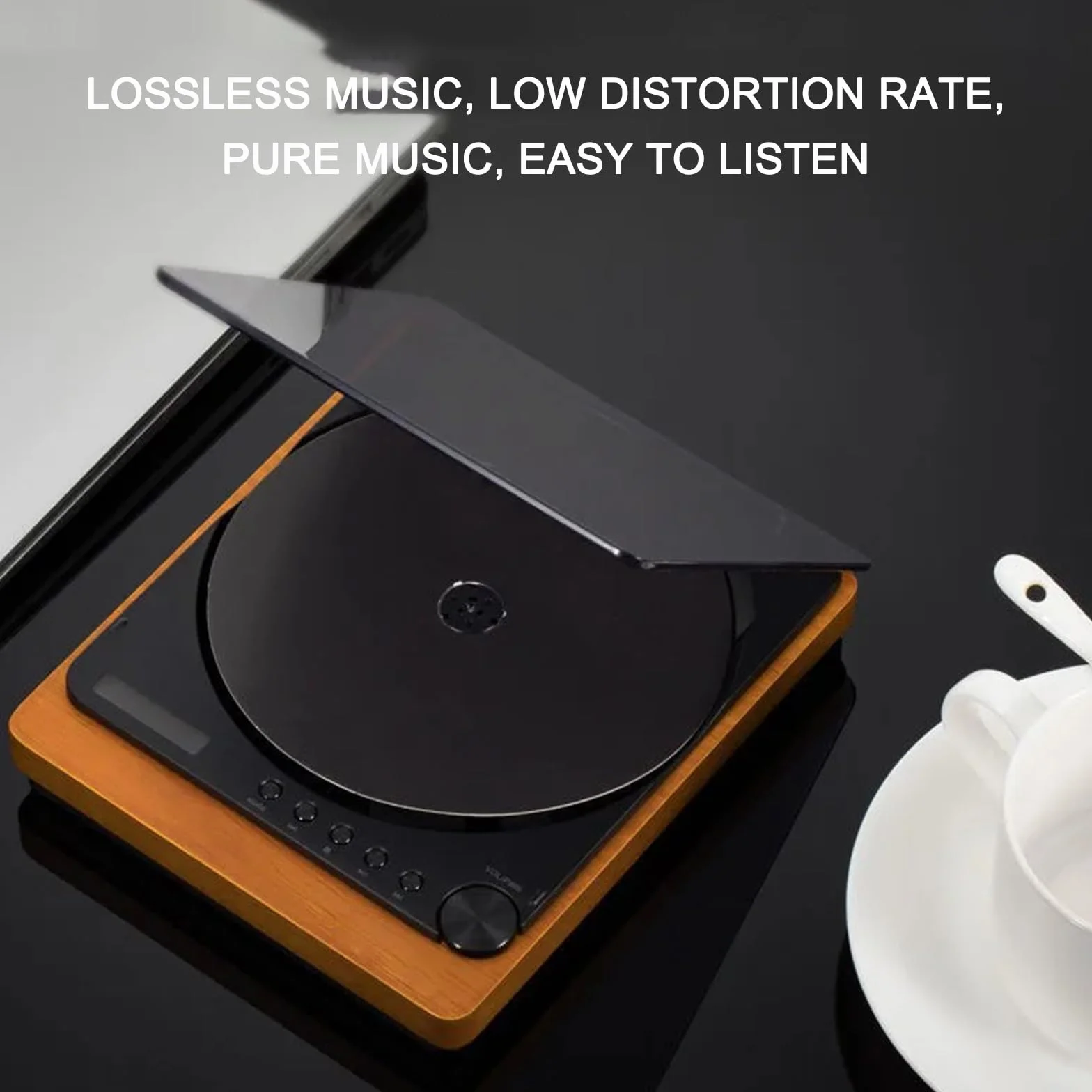 Odtwarzacz CD z Bluetooth 4.2, Vintage Wooden Turntable Style, HiFi Speakers, USB i wyjście optyczne, Wyświetlacz LCD, Przenośny słuchacz muzyki dla Home Audio