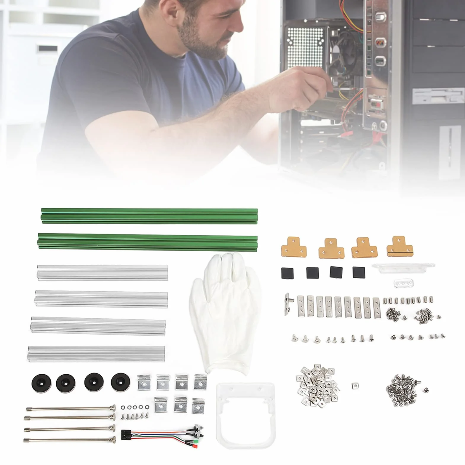 Wspornik Otwartej Obudowy Komputera MATX Doskonałe Odprowadzanie Ciepła Aluminiowa Rama DIY do Gier i Sprzętu Górniczego (Zielone srebro)