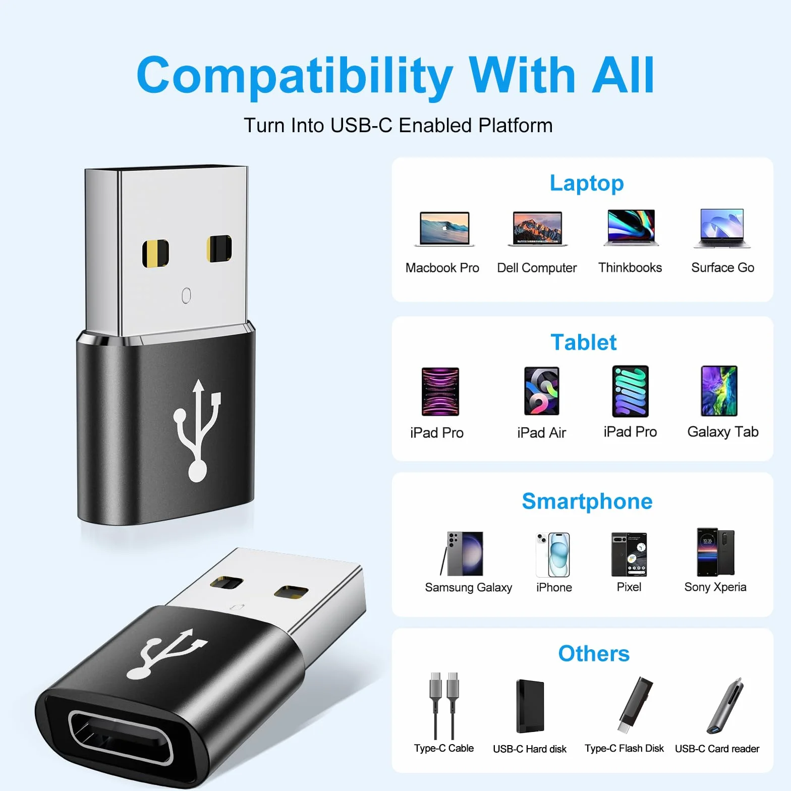 Adapter USB na USB C, adapter USB C na USB, adapter USB C na USB A, adapter USB na C, adapter USB na USBC-C dla iPhone, MacBook Pro, iPad, iMac i innych urządzeń (20,
