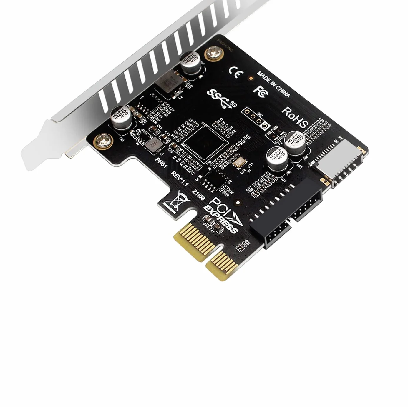 WANGCL Karta PCIE USB 3.0 typu c i port USB karty 5 Gb/s PCIE adapter USB do obudowy komputera rozszerzenie przedniego portu