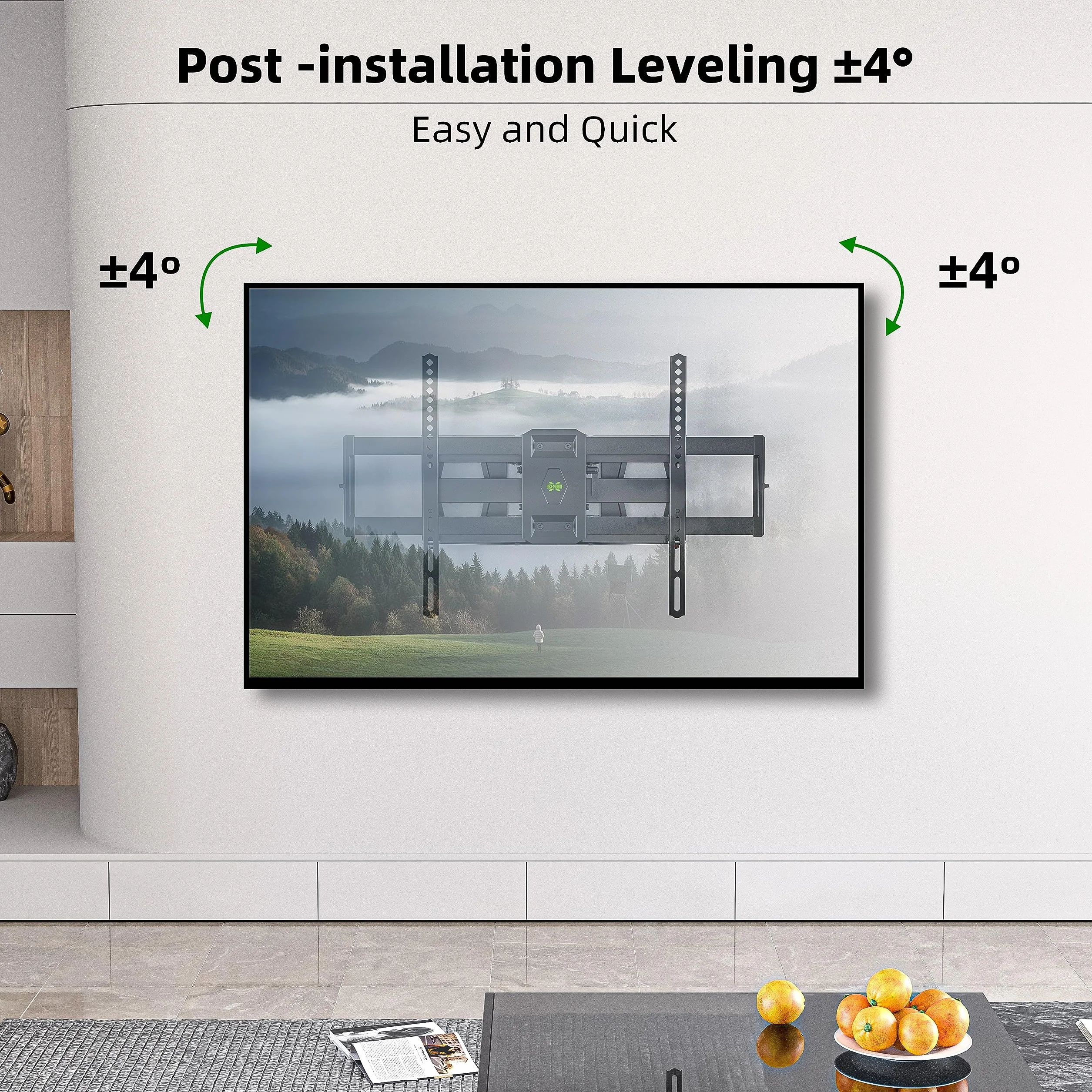 Wspornik do montażu telewizora Max VESA 600 x 400 mm do większości telewizorów płaskich/LED/4K, USX MOUNT Full Motion TV naścienny podwójny obrotowy uchylny przegubowy 6 ramion do 16 cali drewniany trzpień, nośność 45 kg