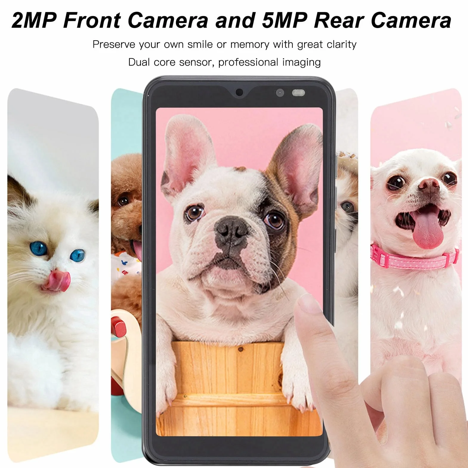 Smartfon 5,45 Cala HD Pełny Ekran Telefonu Komórkowego 2 GB RAM 32 GB ROM Rozpoznawanie Twarzy Dual SIM Dual Standby Telefon Komórkowy dla Rino8 Pro (Czarny)