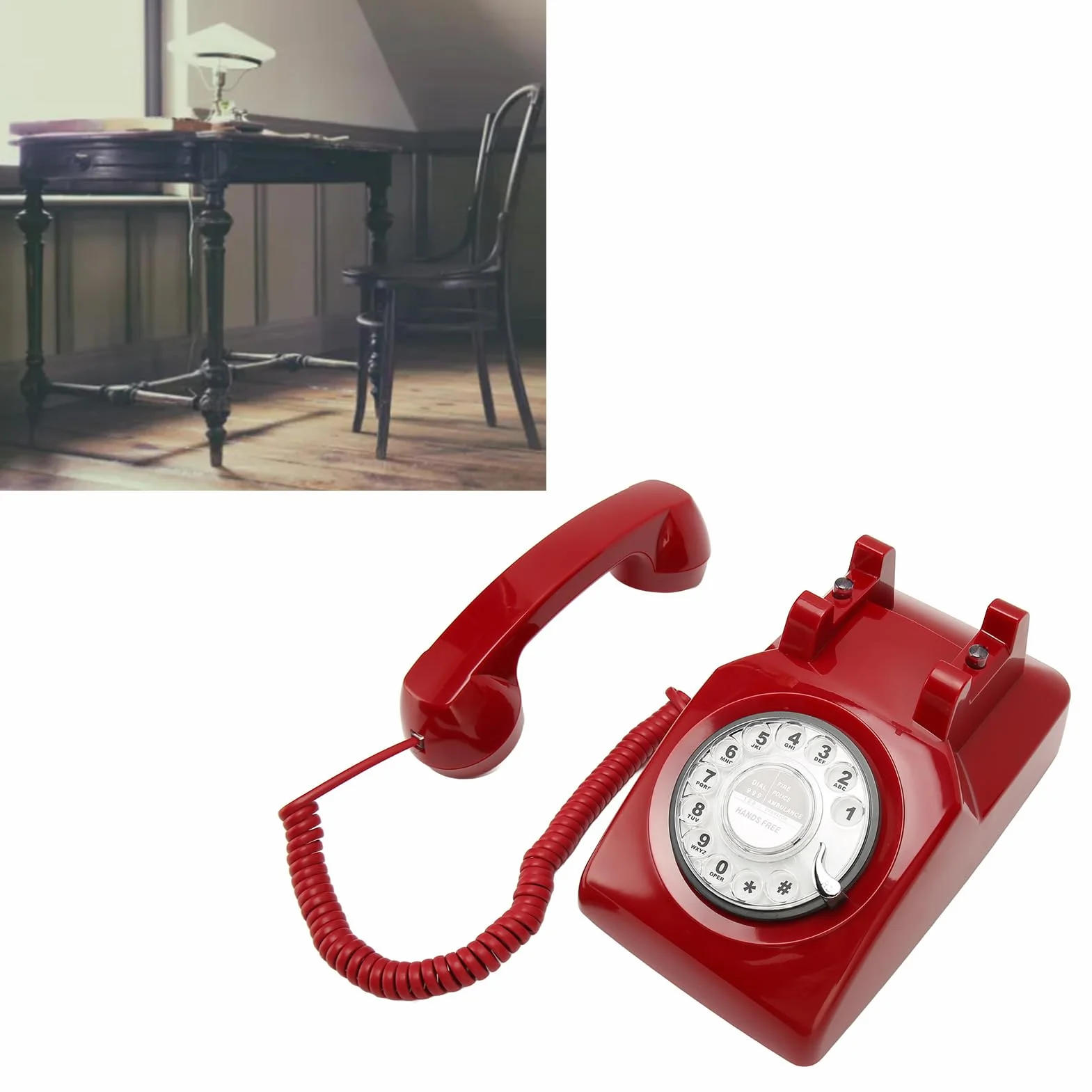 Telefon z Obrotowym Wybieraniem w Stylu Retro, Staromodne Telefony Stacjonarne na Biurko z funkcją RD, Kompatybilne z Automatycznymi Sekretarkami, do Domowego Biura Cafe Bar