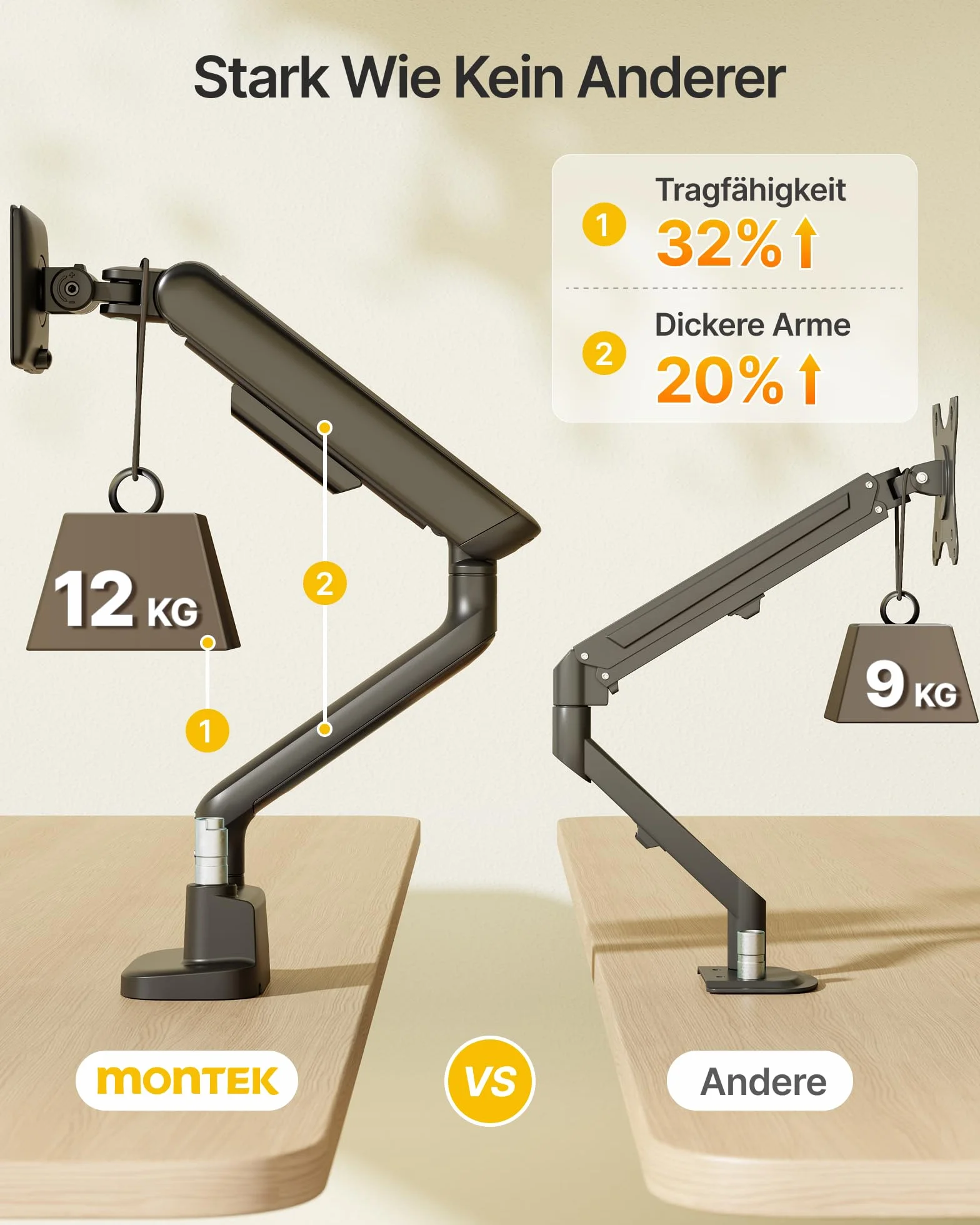 monTEK Podwójny uchwyt biurkowy do ekranów 17"-40"