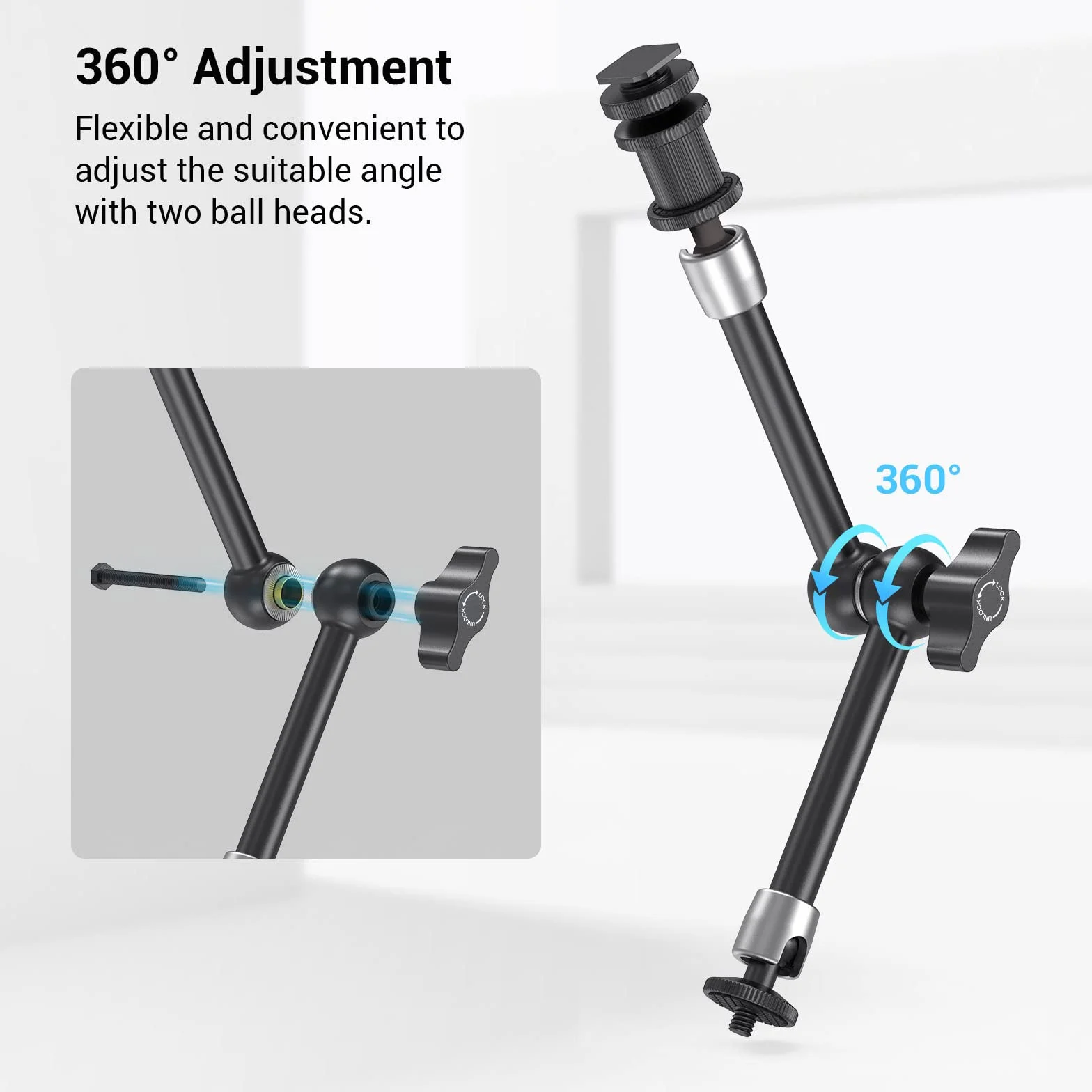 SMALLRIG Super Clamp i Magic Arm (11"), Gwintowane ramię przegubowe 1/4''-20 z Uchwytem na Zimną Stopkę do Monitor, LED Light, Mikrofonu, Magiczne ramię z Super Zaciskiem - 3726