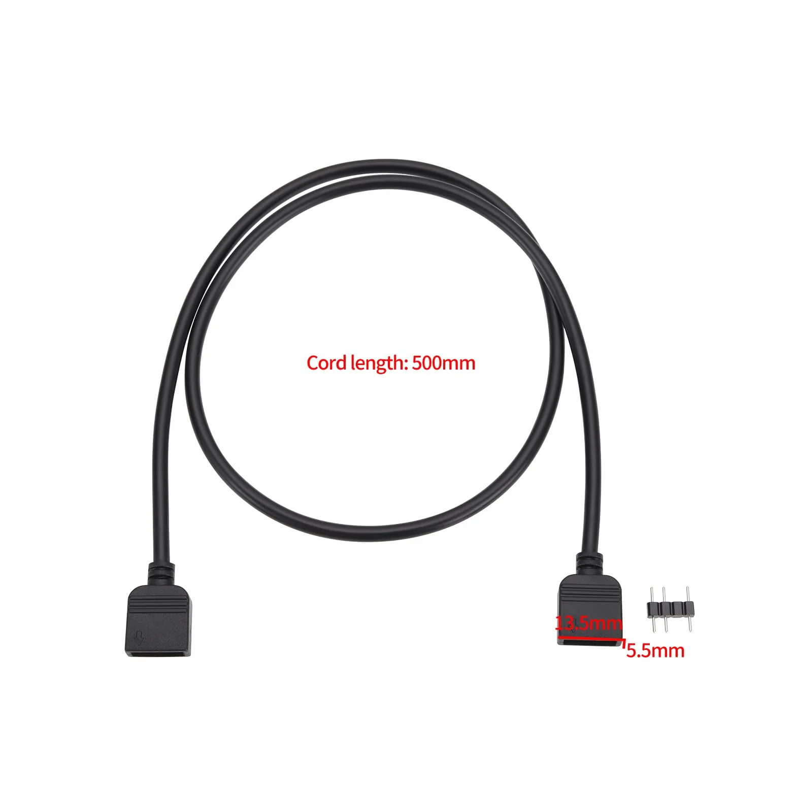 3-pinowy kabel bocznikowy RGB żeński do żeńskiego, długość 50 cm, przedłużacz 5 V, kompatybilny z taśmami RGB 5050 3528 lub wentylatorem RGB, komponenty komputerowe