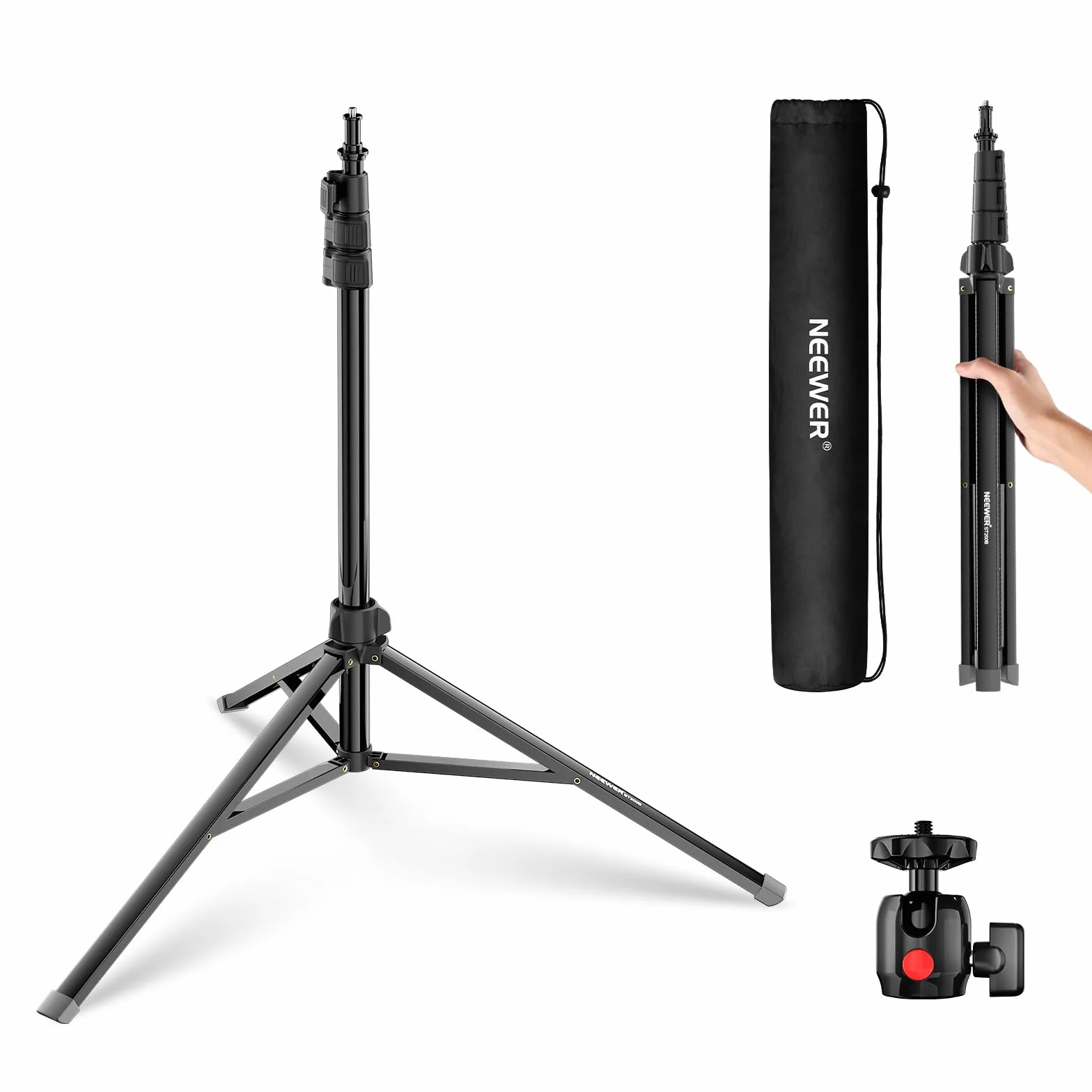 NEEWER Stojak na oświetlenie fotograficzne 56-200 cm ze śrubą 1/10.2 cm, maksymalne obciążenie 8,8 lb/4 kg, aluminiowy przenośny statyw studyjny, stojak wideo na telefon do aparatu stroboskopowego