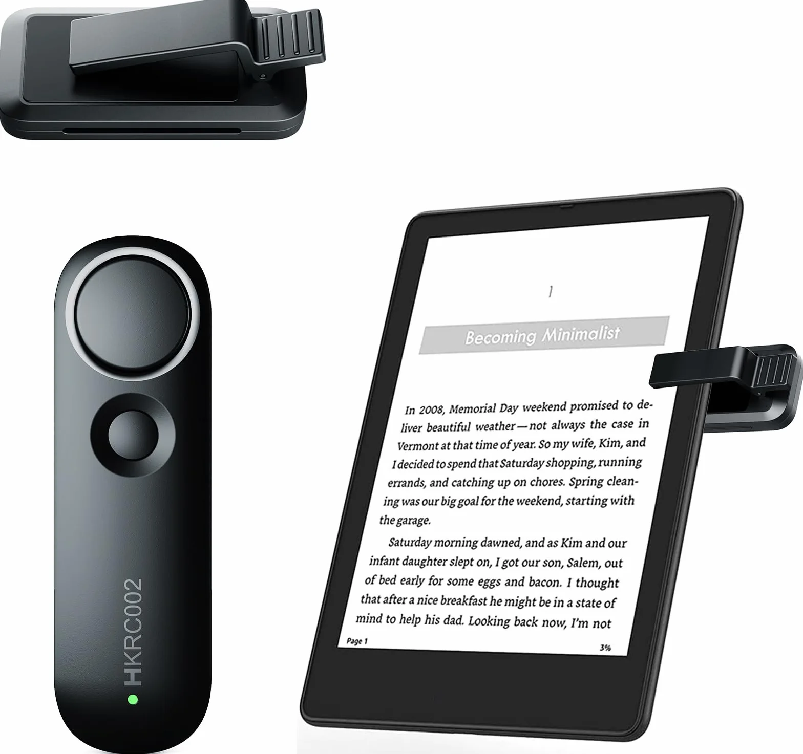 Sterowanie RF Przewracanie Stron dla Kindles, kontroler e-czytnika dla iPad iPhone Android-Phone/tablet, czytanie e-booków, powieści komiksowych, Akcesoria do Kindle, Czarny