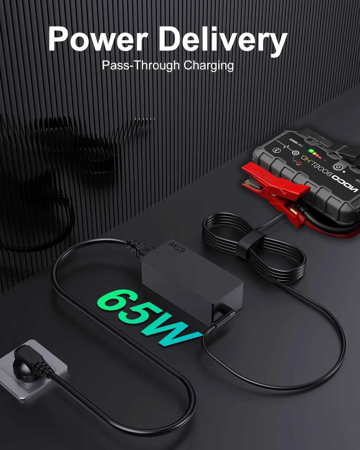 Ładowarka USB C 65W do NOCO GBC011 Boost Air AX65 GBX45 GBX55 GBX75 | GBX155 4250A, Jump Starter, Sport Starthilfe, Typ C Przewód zasilający, 1250A 1750A 2500A