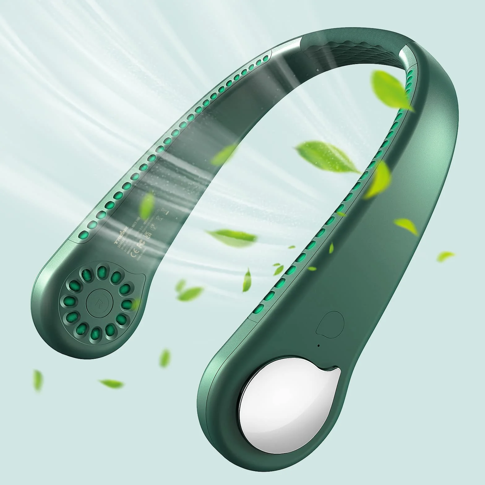 Przenośny mini wentylator na szyję USB z przepływem powietrza 360°, bezłopatkowy akumulator, do zawieszenia, przenośny wentylator na szyję Leafless, wentylator na szyję, do podróży, uprawiania sportu
