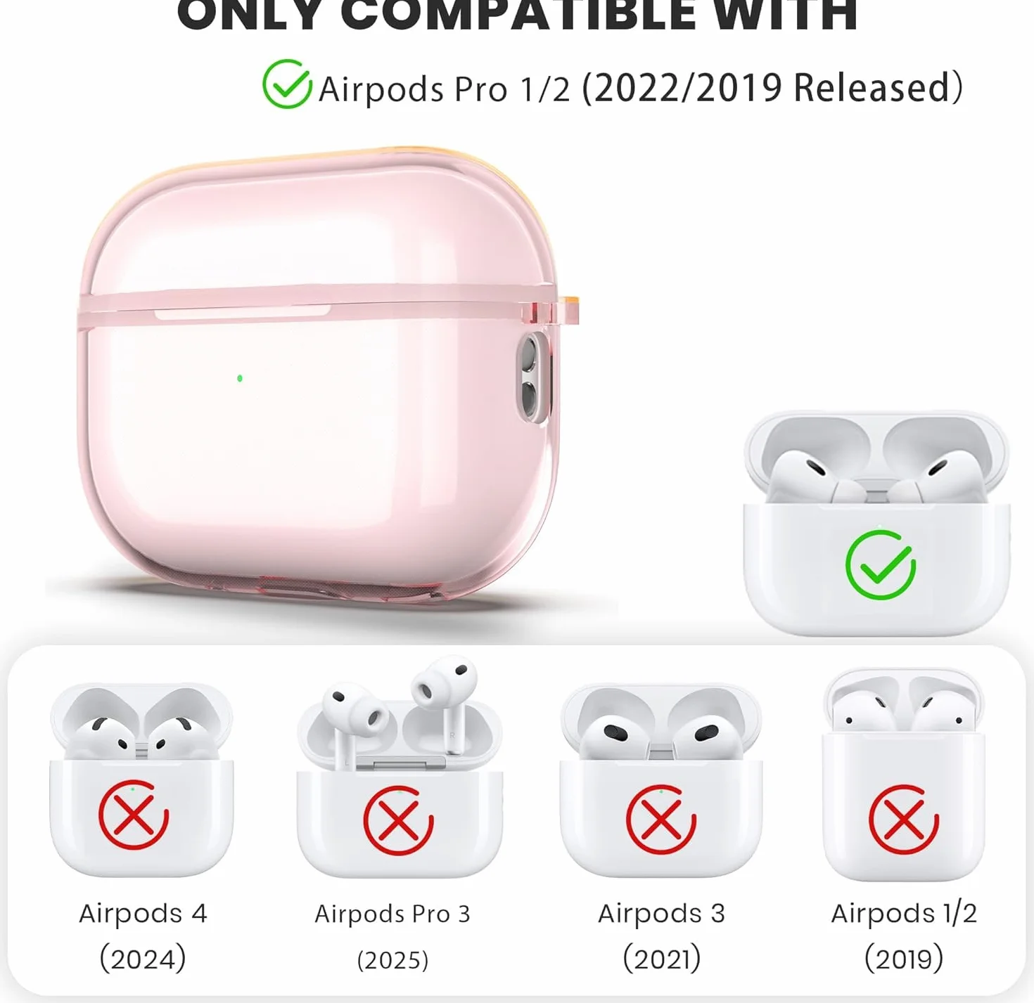 ULAK Etui do Airpods Pro 2/1. generacji, ochronny pokrowiec AirPod Pro, miękki, przezroczysty, odporny na wstrząsy, akcesoria z brelokiem do Airpods Pro 2/1, brokat