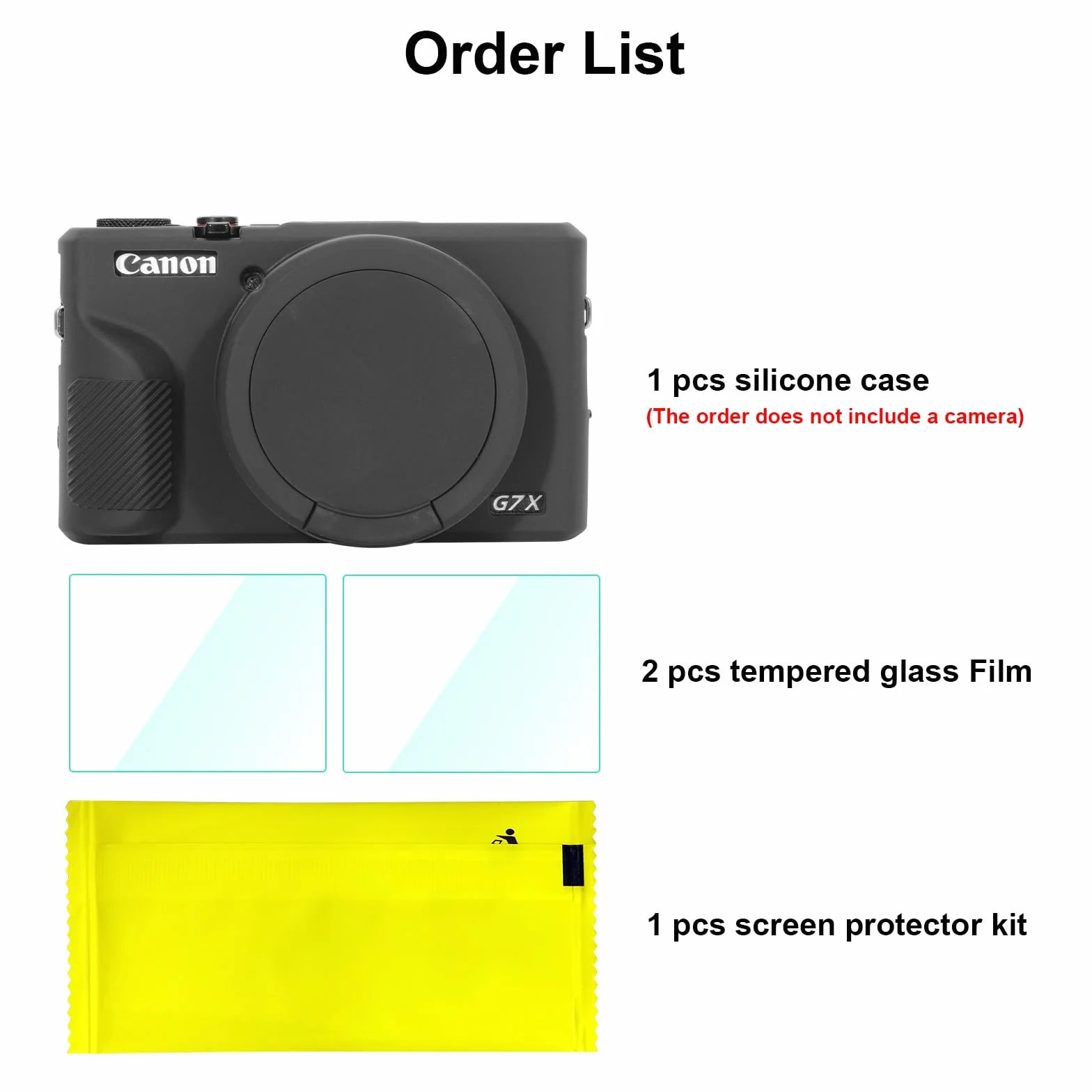 Silikonowe etui ochronne do Canon G7X Mark III / G7X3, akcesoria z 2 sztukami folii ochronnej na wyświetlacz, zdejmowana osłona obiektywu do aparatu cyfrowego Canon G7X Mark III/G7X3