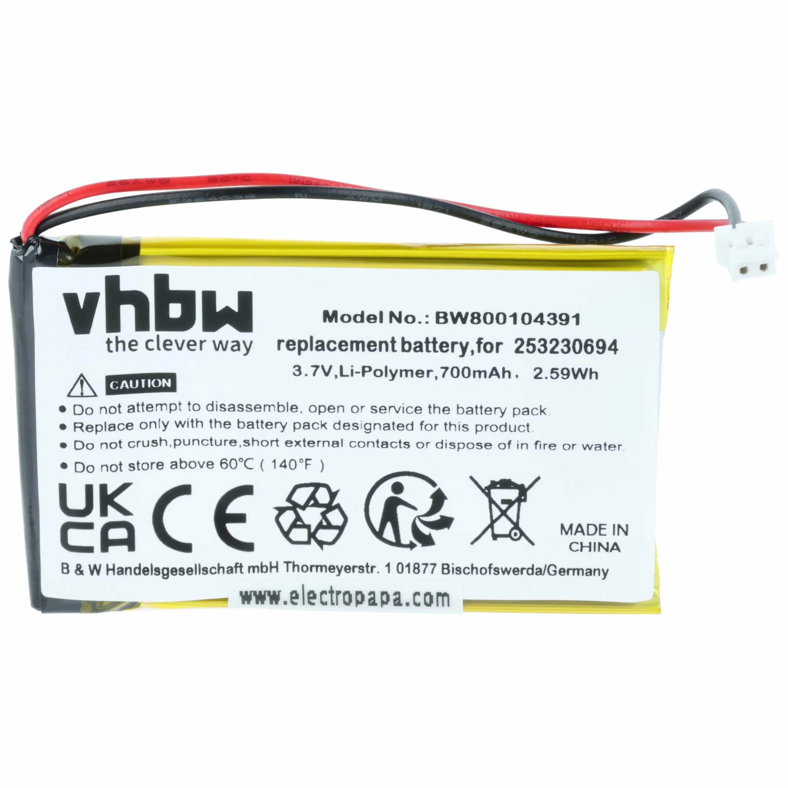 2 x zestaw baterii VHbw 700 mAh do bezprzewodowego telefonu stacjonarnego SAGEM 690, TELSTRA CTB104, THUB, zastępuje 253230694, CTB104, LP043048AH