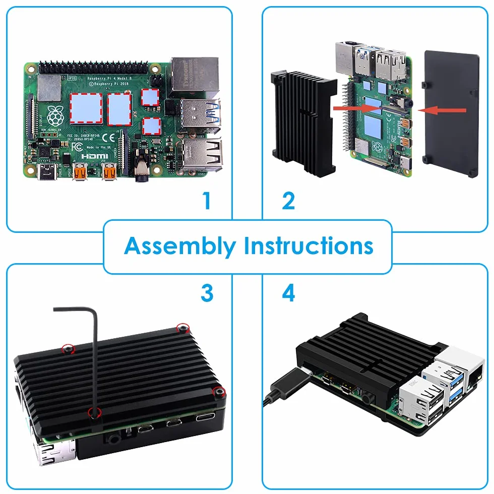 GeeekPi Raspberry Pi 4 etui, Armor obudowa z pasywnym chłodzeniem, CNC aluminiowa obudowa z rozpraszaniem ciepła i taśma termiczna do Raspberry Pi 4B (szary)