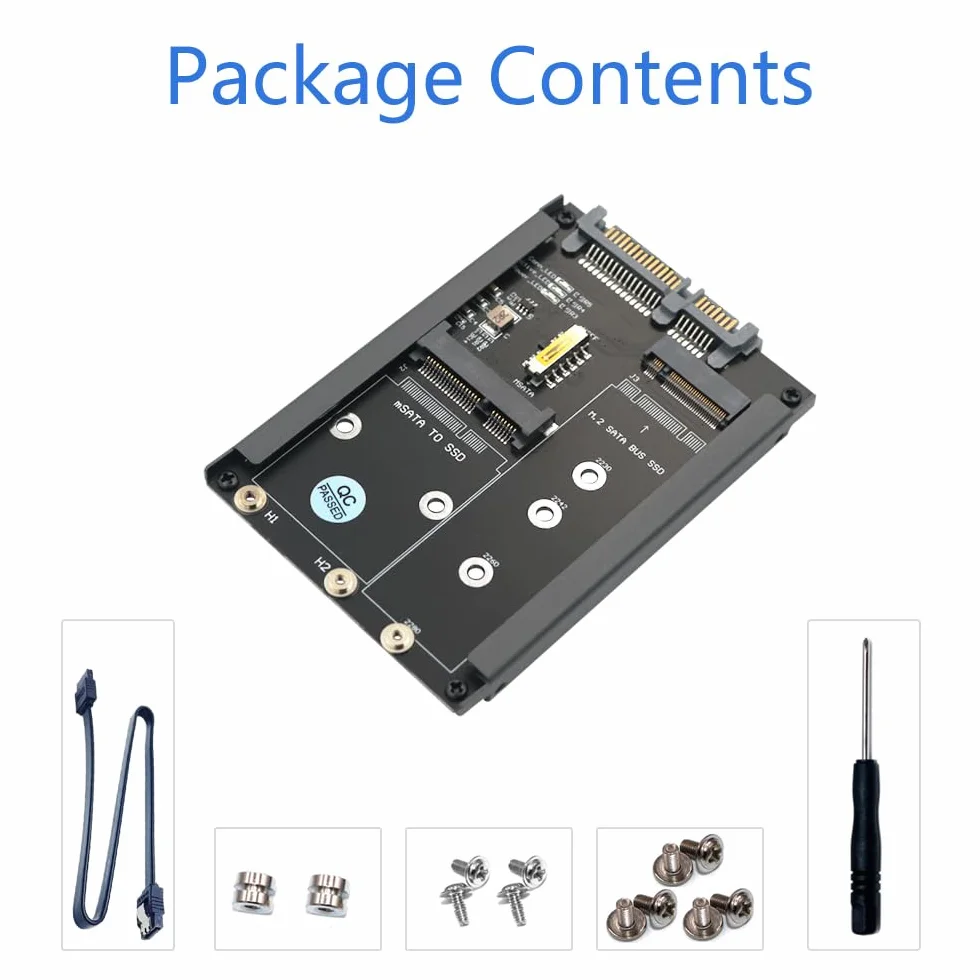 2 w 1 MSATA i B Key SSD na 2,5-calowy SATA III z uchwytem ramowym, który zachowuje dysk mSATA SSD jako 2,5-calowy dysk SATA 7 mm