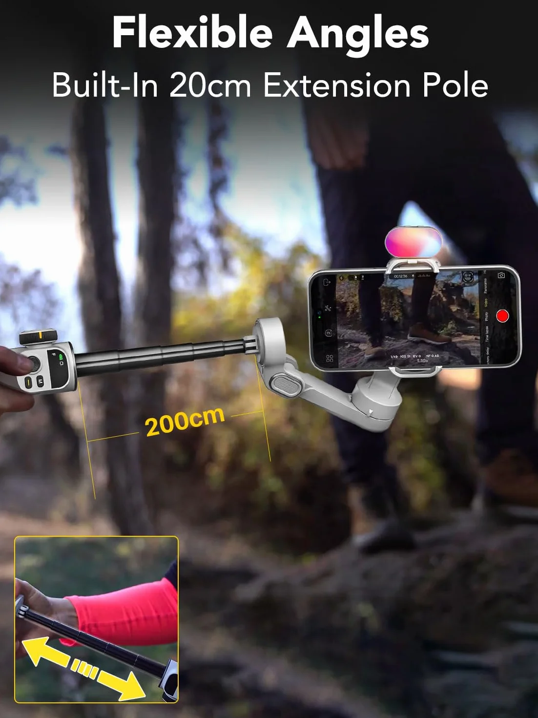 AOCHUAN Smart X2 3-osiowy stabilizator gimbala do smartfona z regulowanym światłem wypełniającym RGB, wbudowany drążek przedłużający 20 cm, ekran OLED do zdjęć nocnych, nagrywania wideo, zestaw X2,