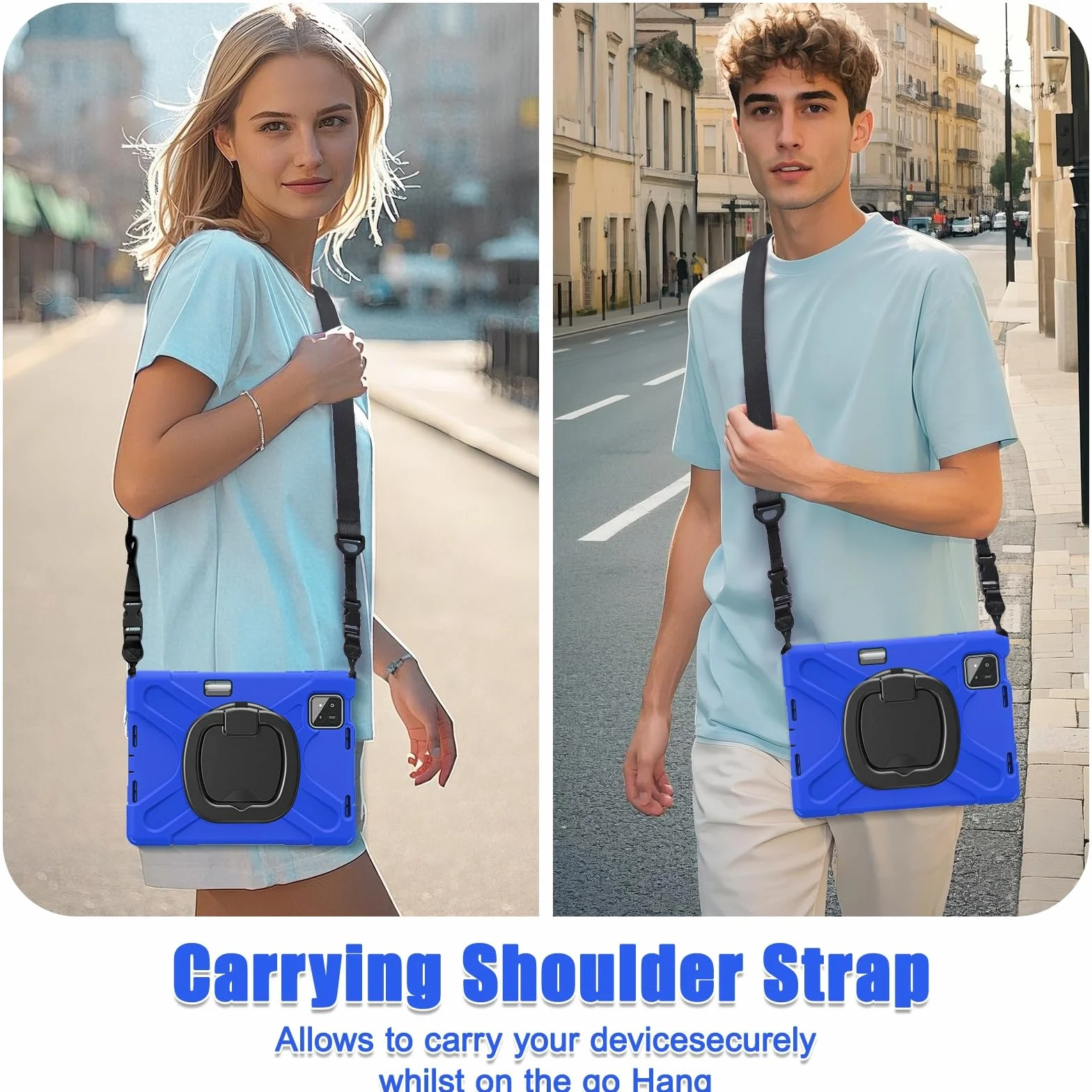 Pełne etui ochronne Etui na Xiaomi Mi Pad 8 / Mi Pad 8 Pro 11,2" 2025, odporne na wstrząsy, wytrzymałe etui z obrotową podpórką 360°, paskiem na rękę/ramię, wytrzymała obudowa na tablet(Blu)