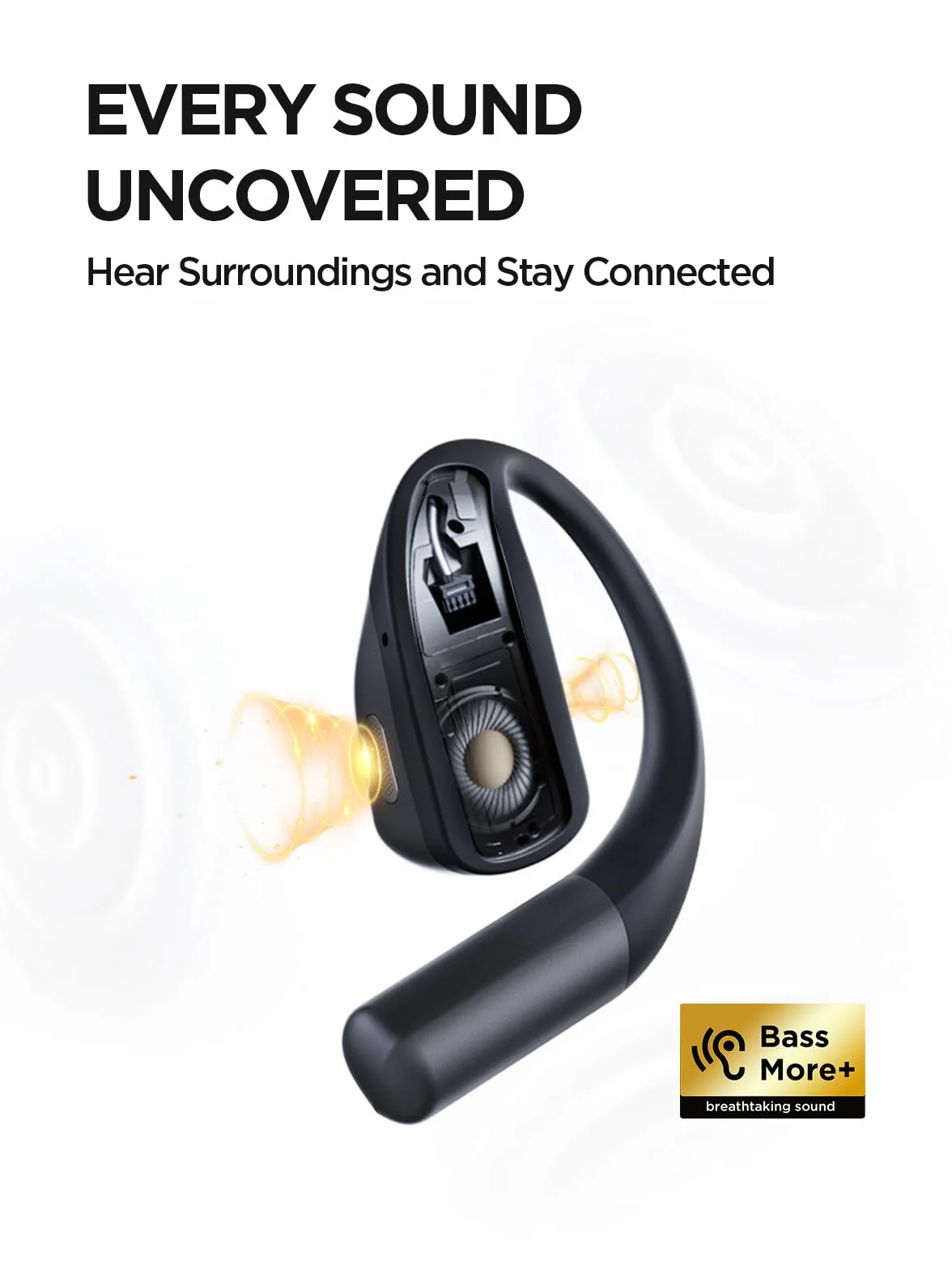 1MORE S70 Open Ear słuchawki Bluetooth 5.3, bezprzewodowe słuchawki douszne z 4 mikrofonami, więcej basów, akumulator 40 h, szybkie ładowanie, pałąk Balance AIR+, IPX5, redukcja szumów połączeń,