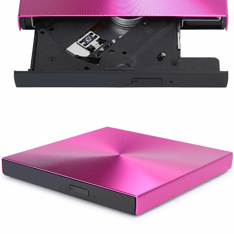 Zewnętrzny napęd optyczny Ccylez, przenośny napęd CD/DVD +/- RW USB 3.0 Cienka nagrywarka DVD/CD z nagrywarką, napęd DVD-RW do laptopa Desktop (róża)