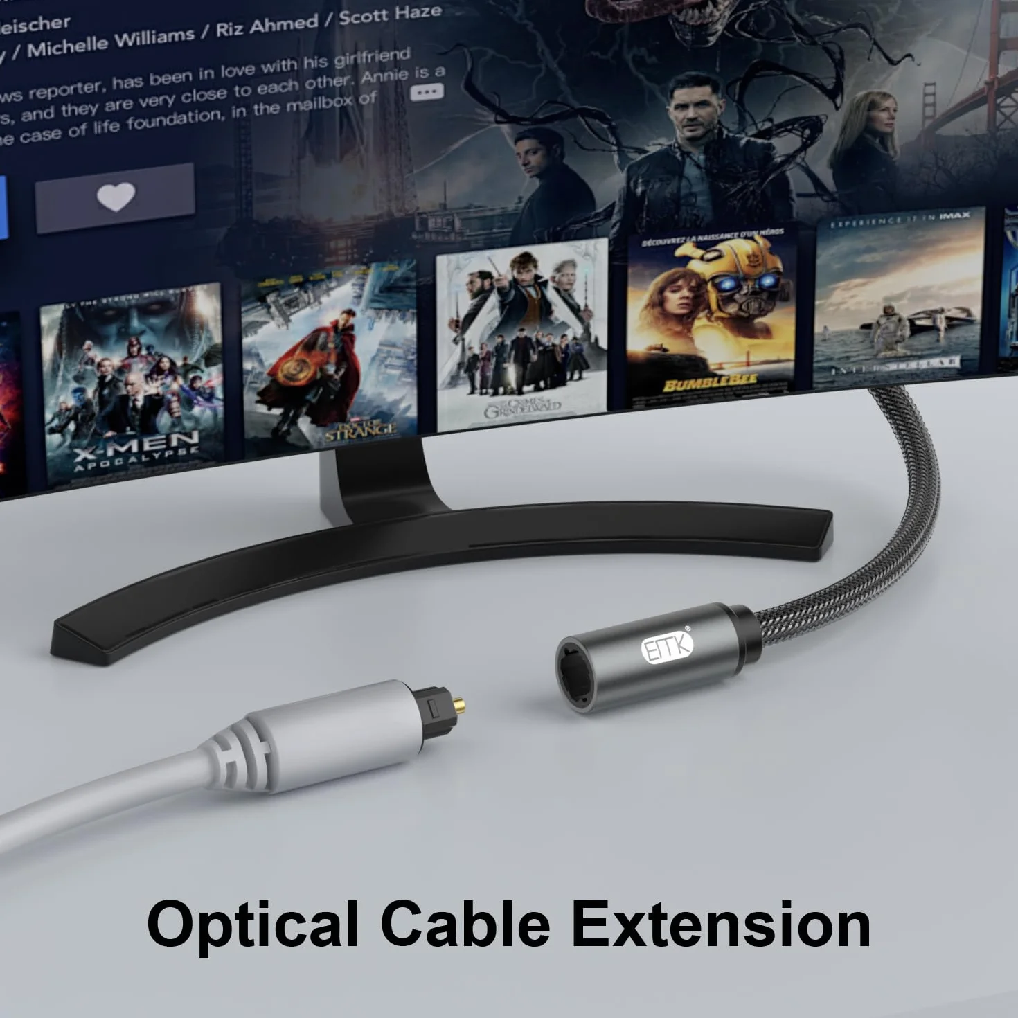 EMK Optyczny przedłużacz kabla Toslink żeński na męski, rozszerzony kabel audio, kompatybilny z Smart TV, kinem domowym, PS4, Xbox i PlayStation