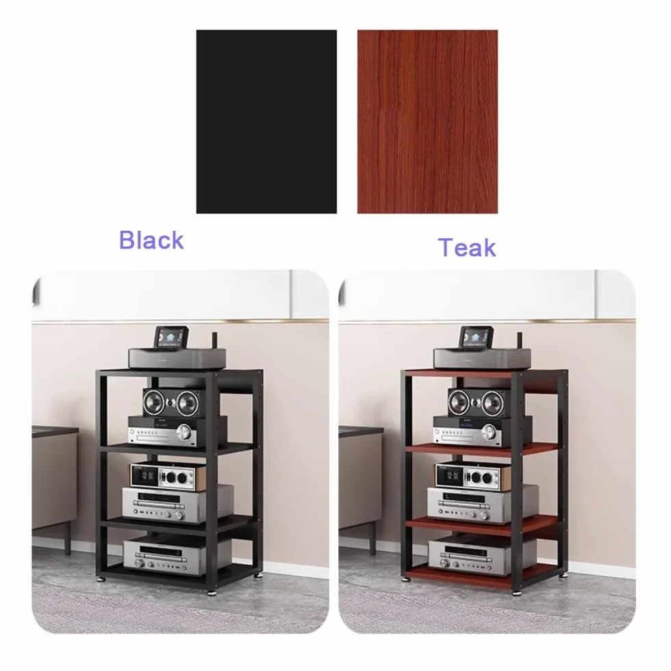 Stojak na komponenty audio, 3/4/5-poziomowy, wytrzymały, na media AV, wzmacniacz HiFi, wysokość 90 cm, stojak na amplituner stereo, gramofon (czarny, 3 poziomy, 50 x 40 x 48,5 cm)